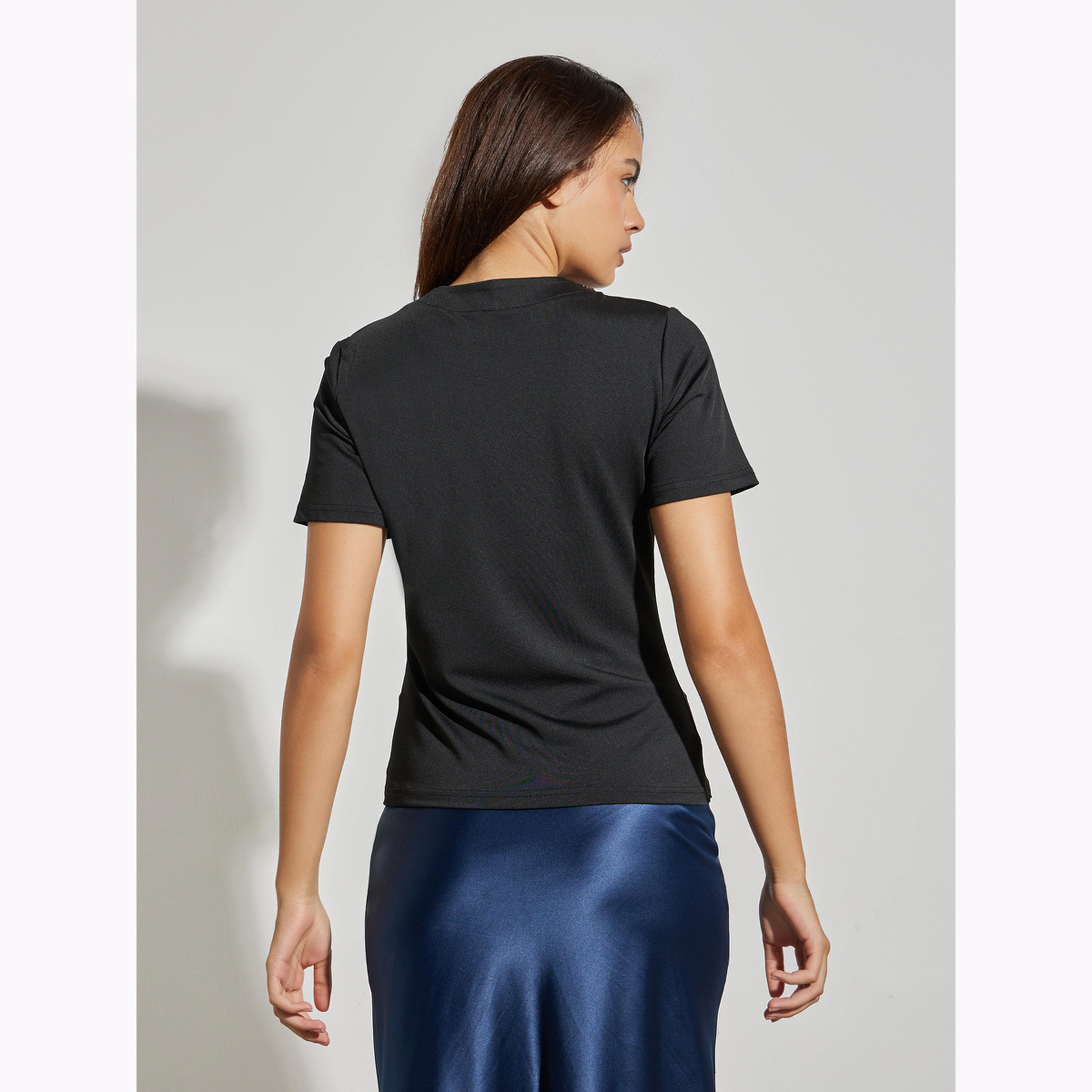 Styli Black Button-Up Fitted T-Shirt-women-clothing-shirtsandblouses-blouses-image-4