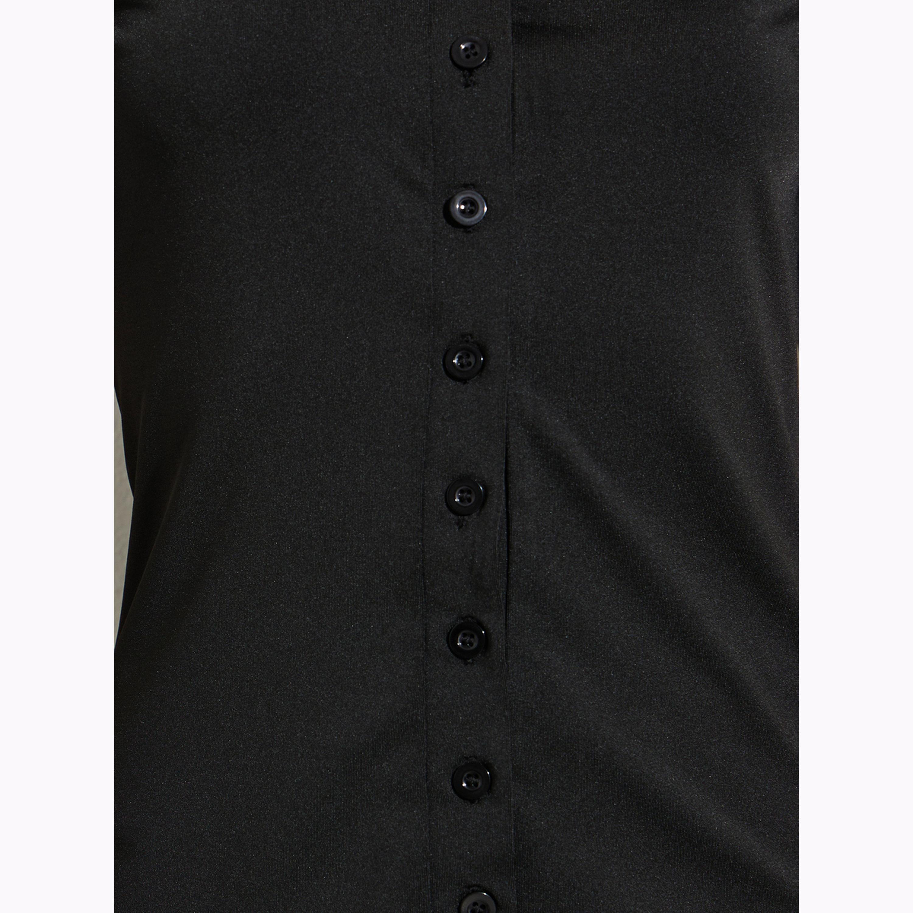 Styli Black Button-Up Fitted T-Shirt-women-clothing-shirtsandblouses-blouses-image-5
