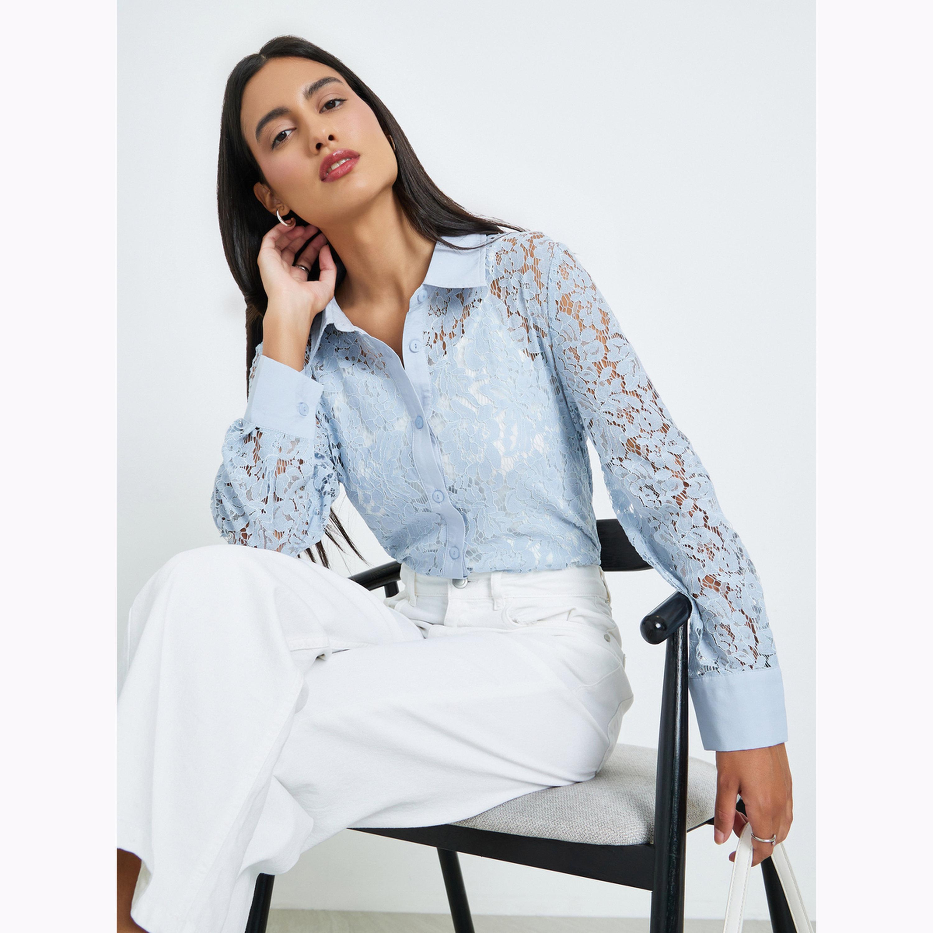 Styli Blue Lace Long Sleeve Shirt-women-clothing-shirtsandblouses-shirts-image-3