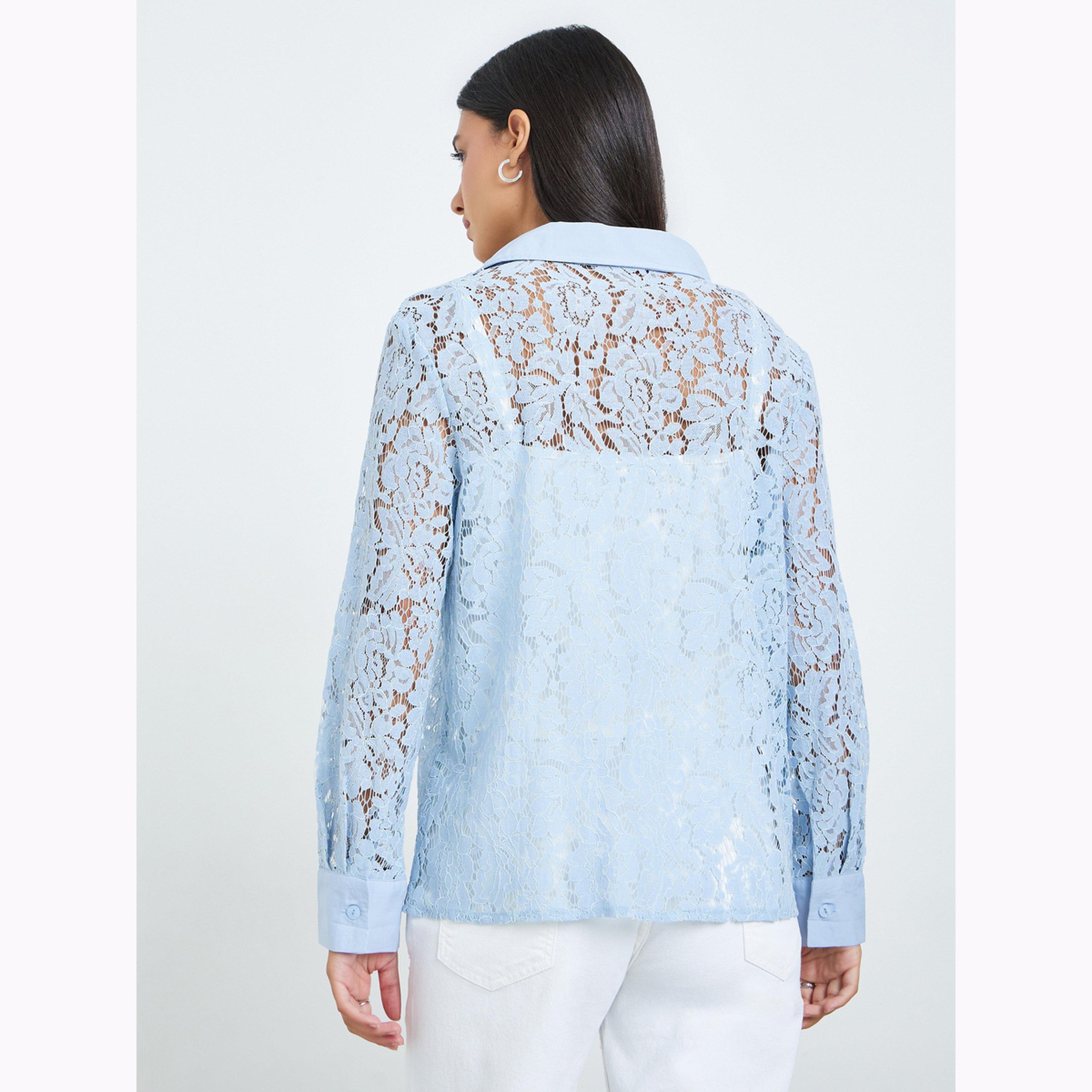 Styli Blue Lace Long Sleeve Shirt-women-clothing-shirtsandblouses-shirts-image-4