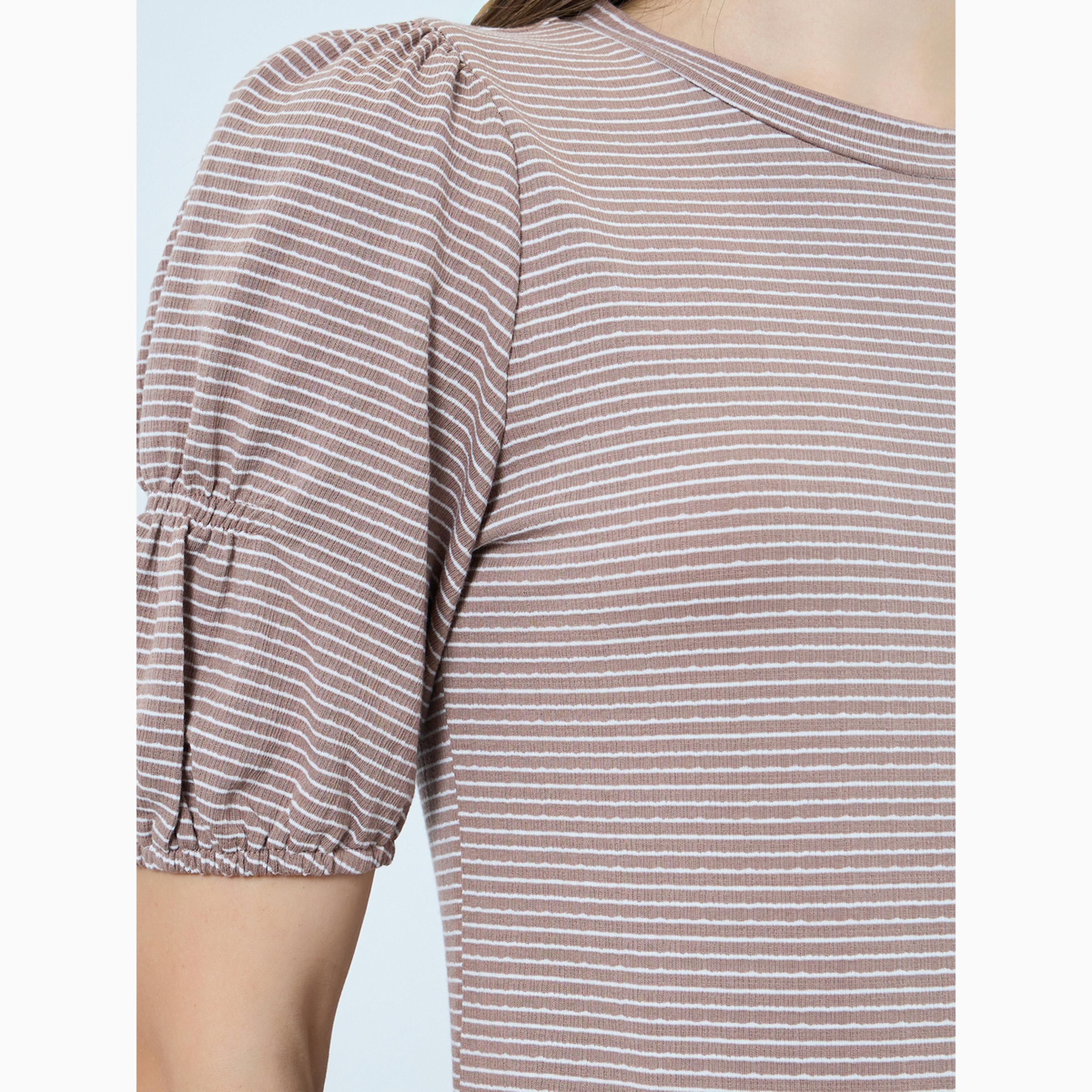 بلوزة محبوكة مخططة بأكمام منفوخة-women-clothing-tshirts-image-4