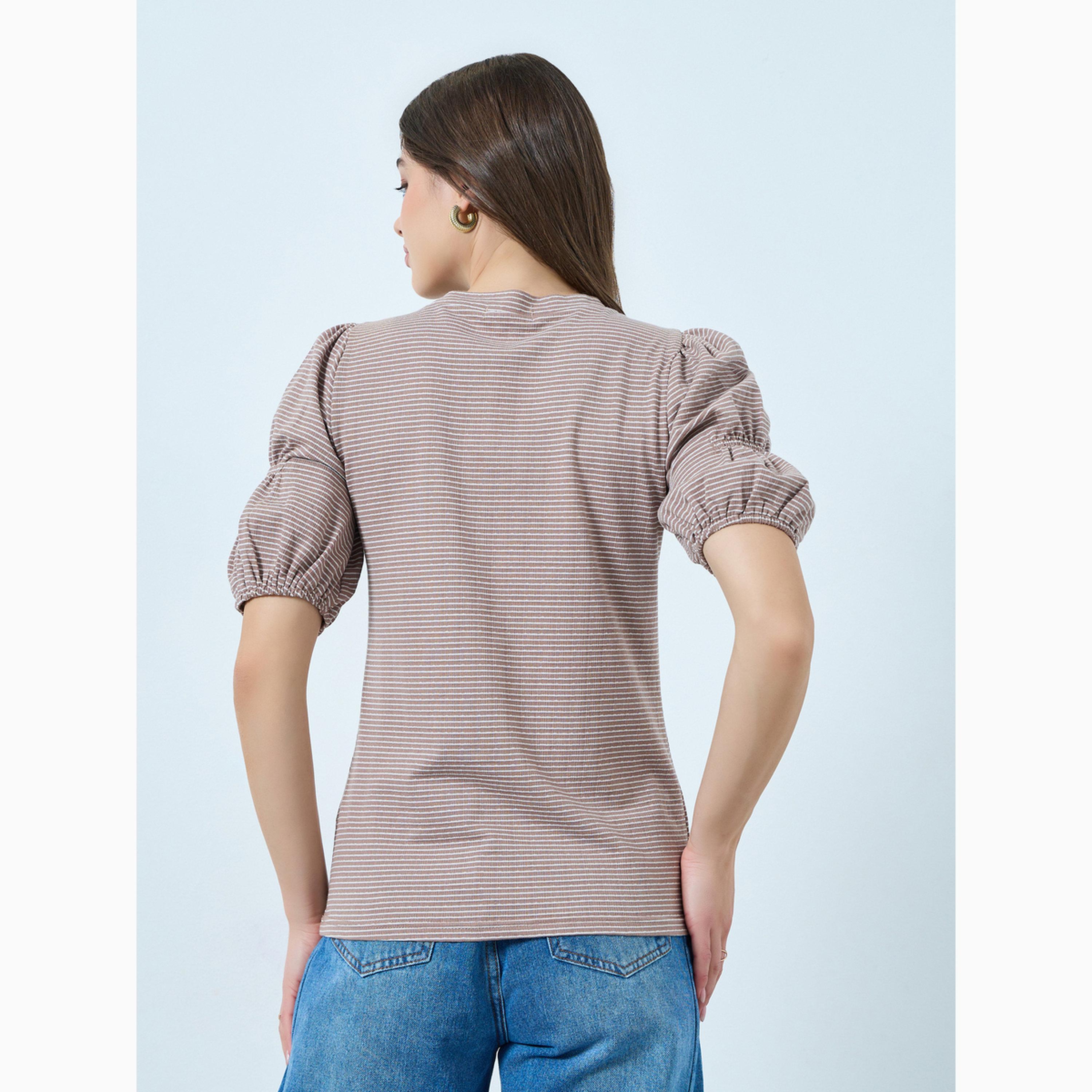 بلوزة محبوكة مخططة بأكمام منفوخة-women-clothing-tshirts-image-5