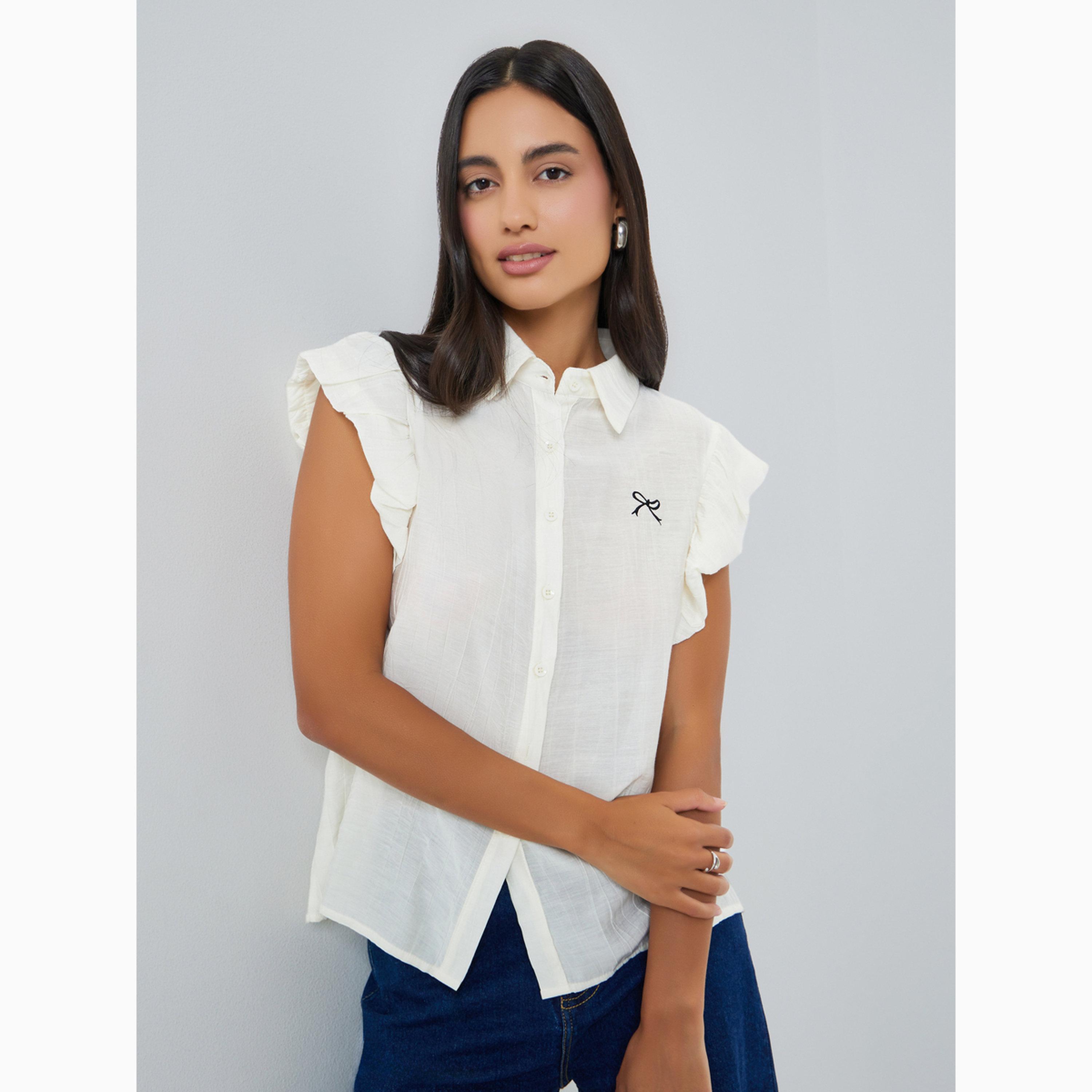 Styli White Ruffle Sleeveless Shirt-women-clothing-shirtsandblouses-shirts-image-1