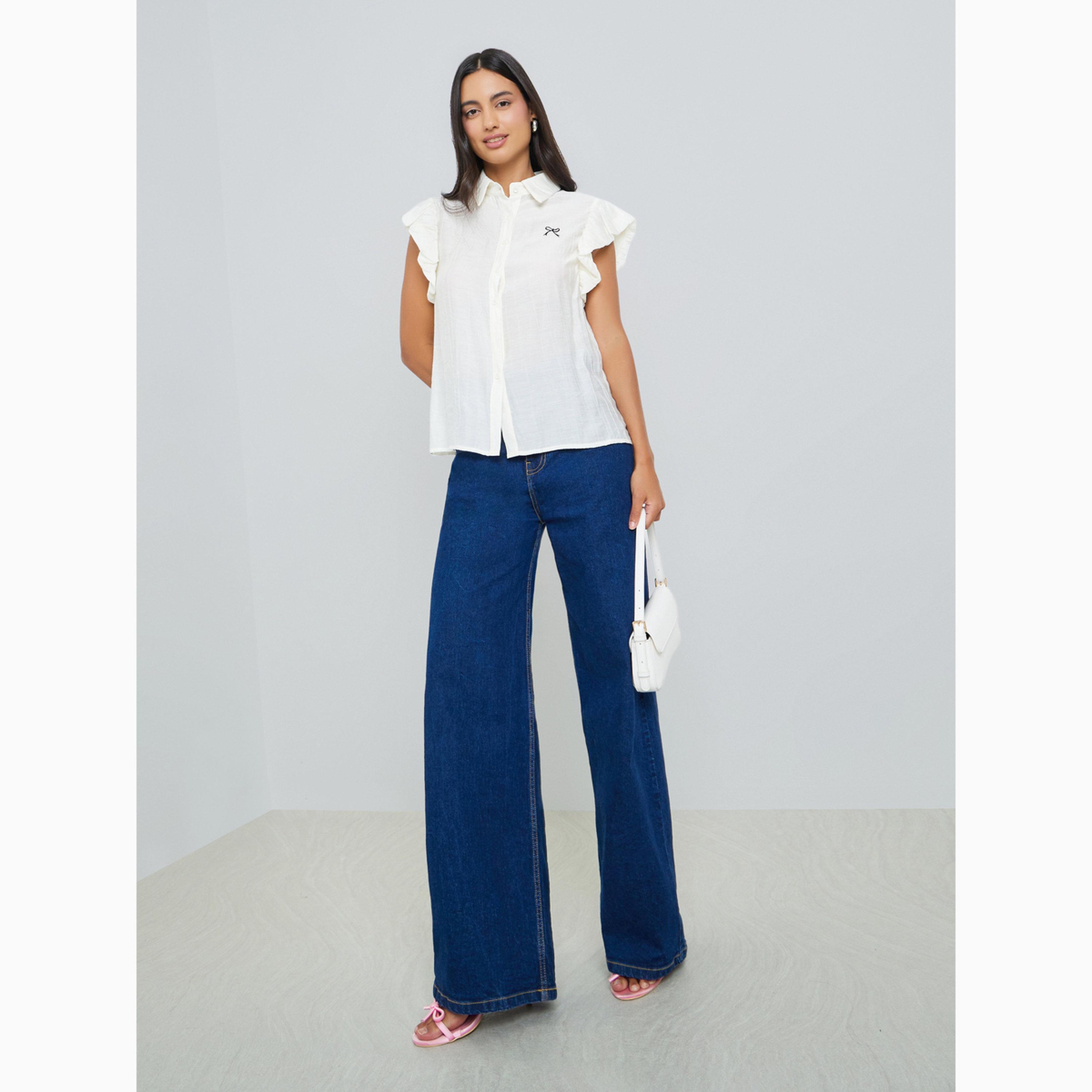 Styli White Ruffle Sleeveless Shirt-women-clothing-shirtsandblouses-shirts-image-2