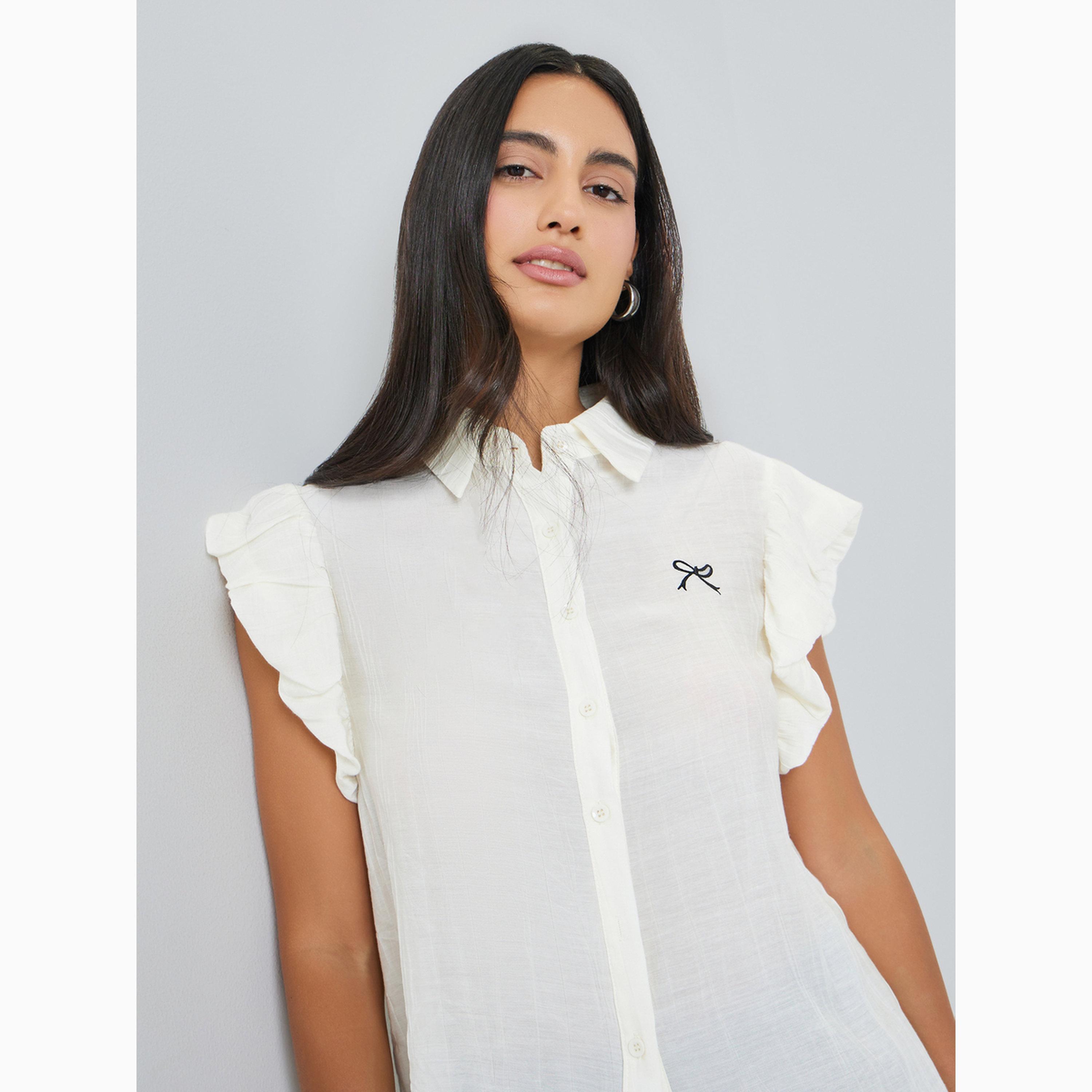 Styli White Ruffle Sleeveless Shirt-women-clothing-shirtsandblouses-shirts-image-3