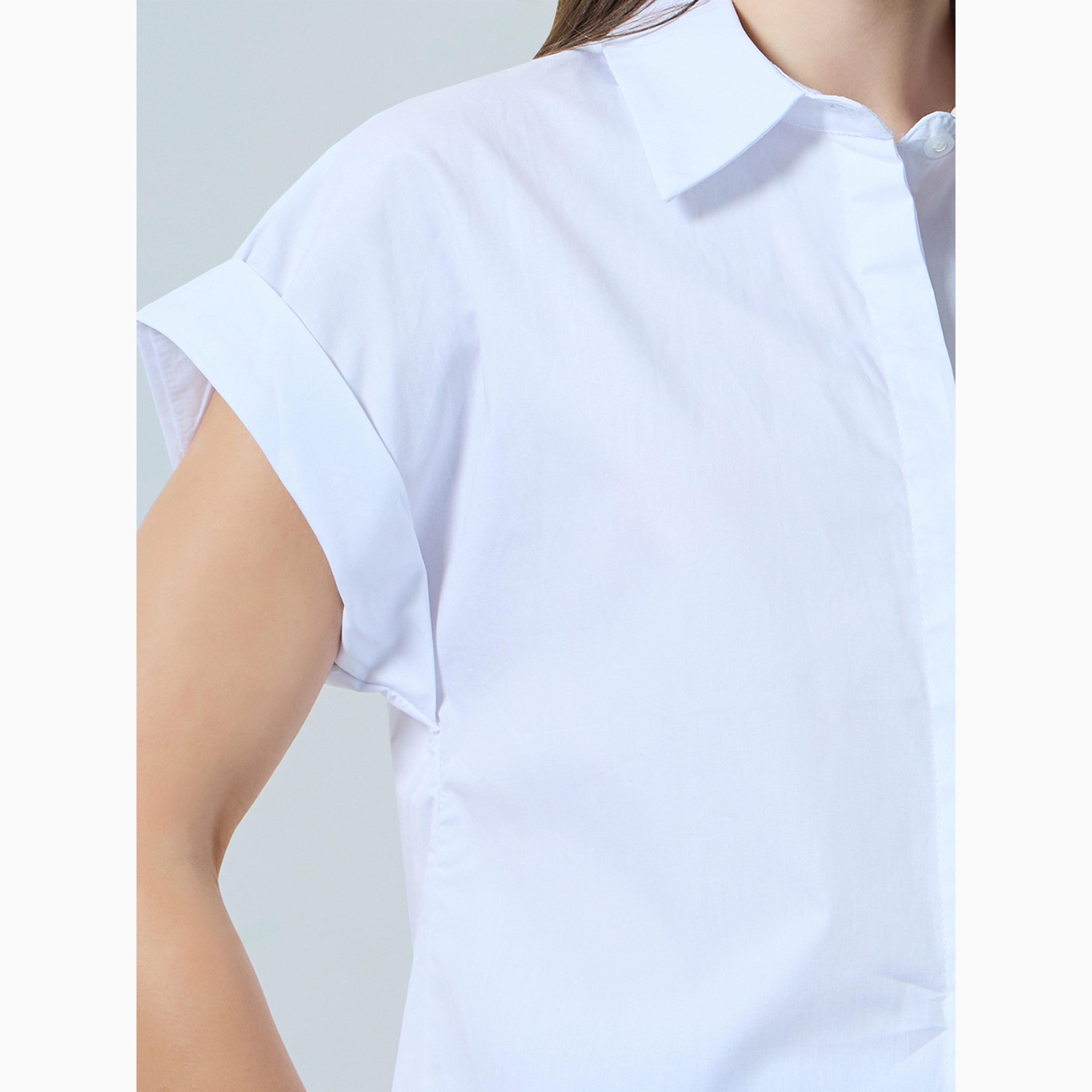 Styli White Solid Short Sleeve Shirt-women-clothing-shirtsandblouses-shirts-image-4