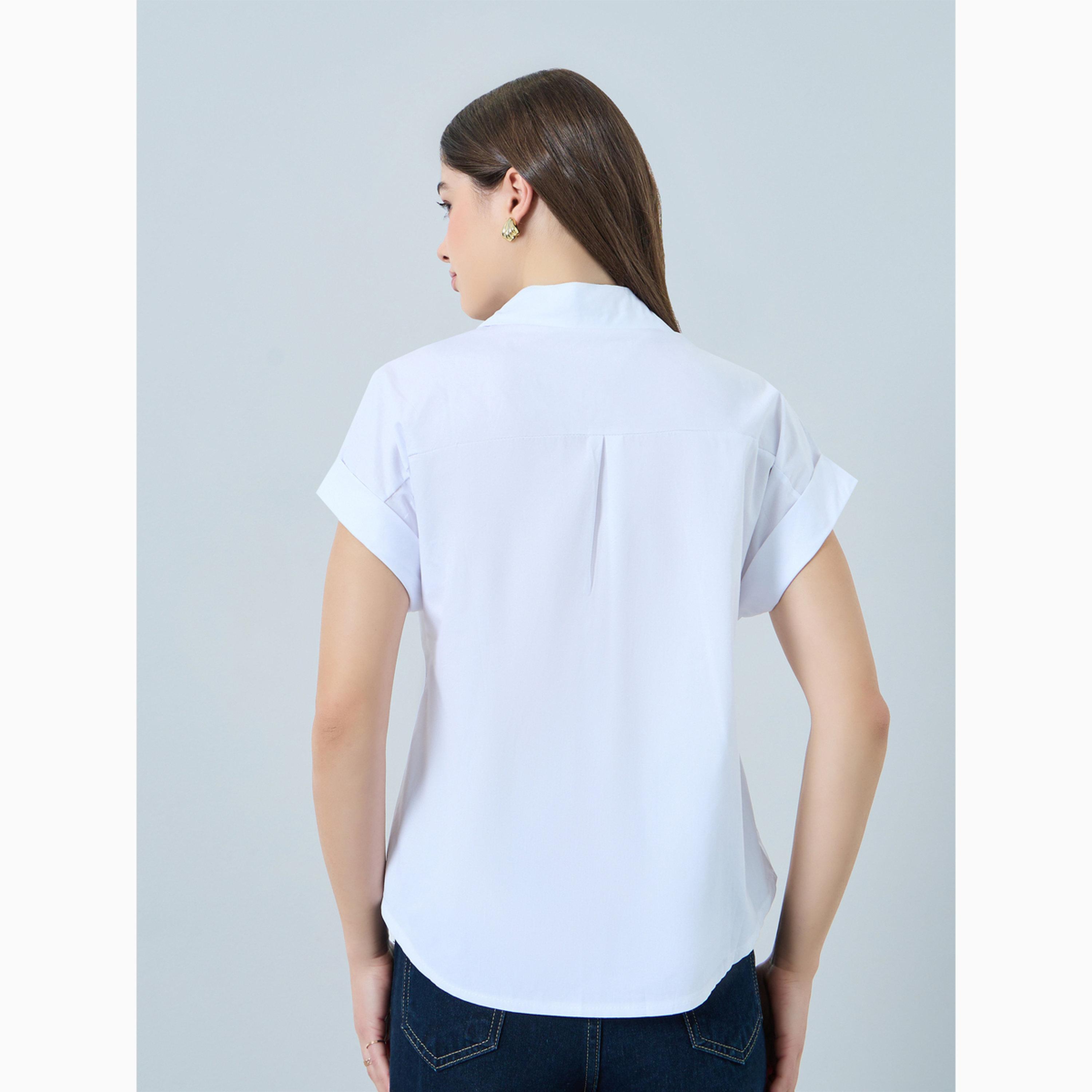 Styli White Solid Short Sleeve Shirt-women-clothing-shirtsandblouses-shirts-image-5