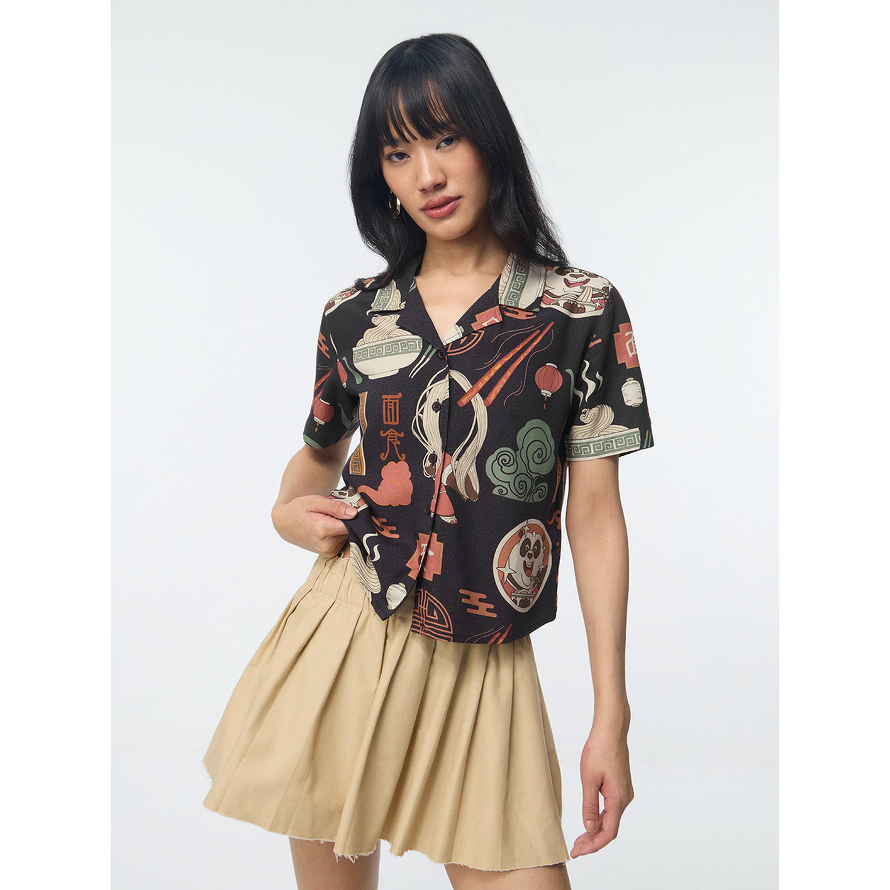 The Souled Store X Styli Black Kung Fu Panda Graphic Rayon Shirt-women-clothing-shirtsandblouses-shirts-image-1