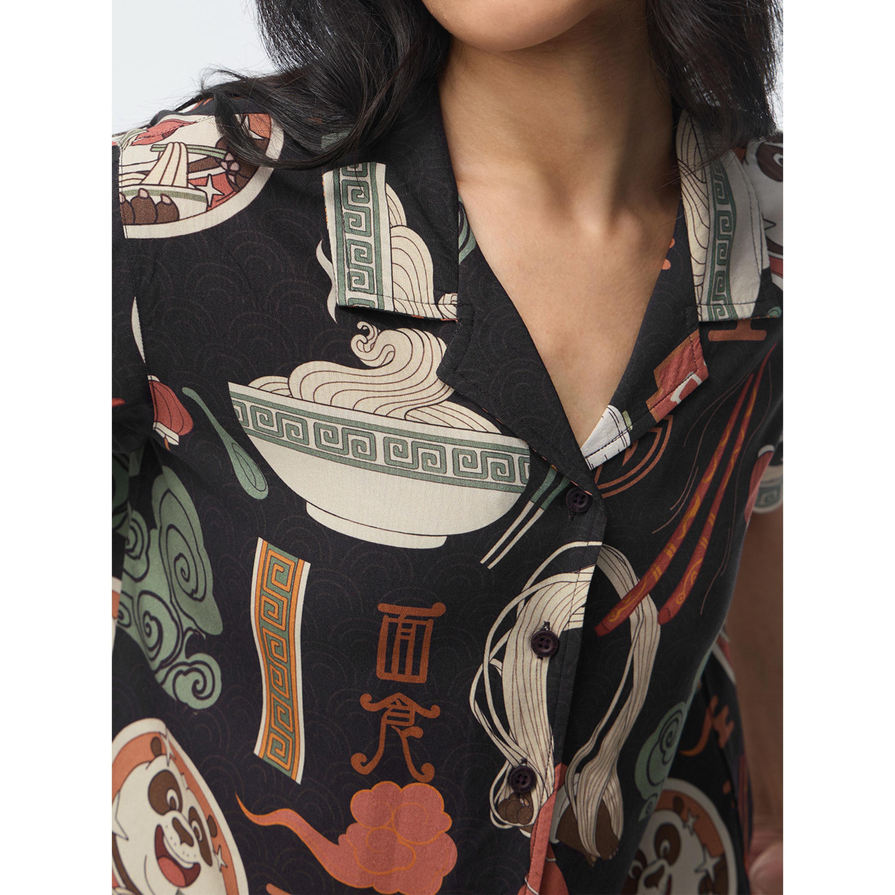 The Souled Store X Styli Black Kung Fu Panda Graphic Rayon Shirt-women-clothing-shirtsandblouses-shirts-image-5