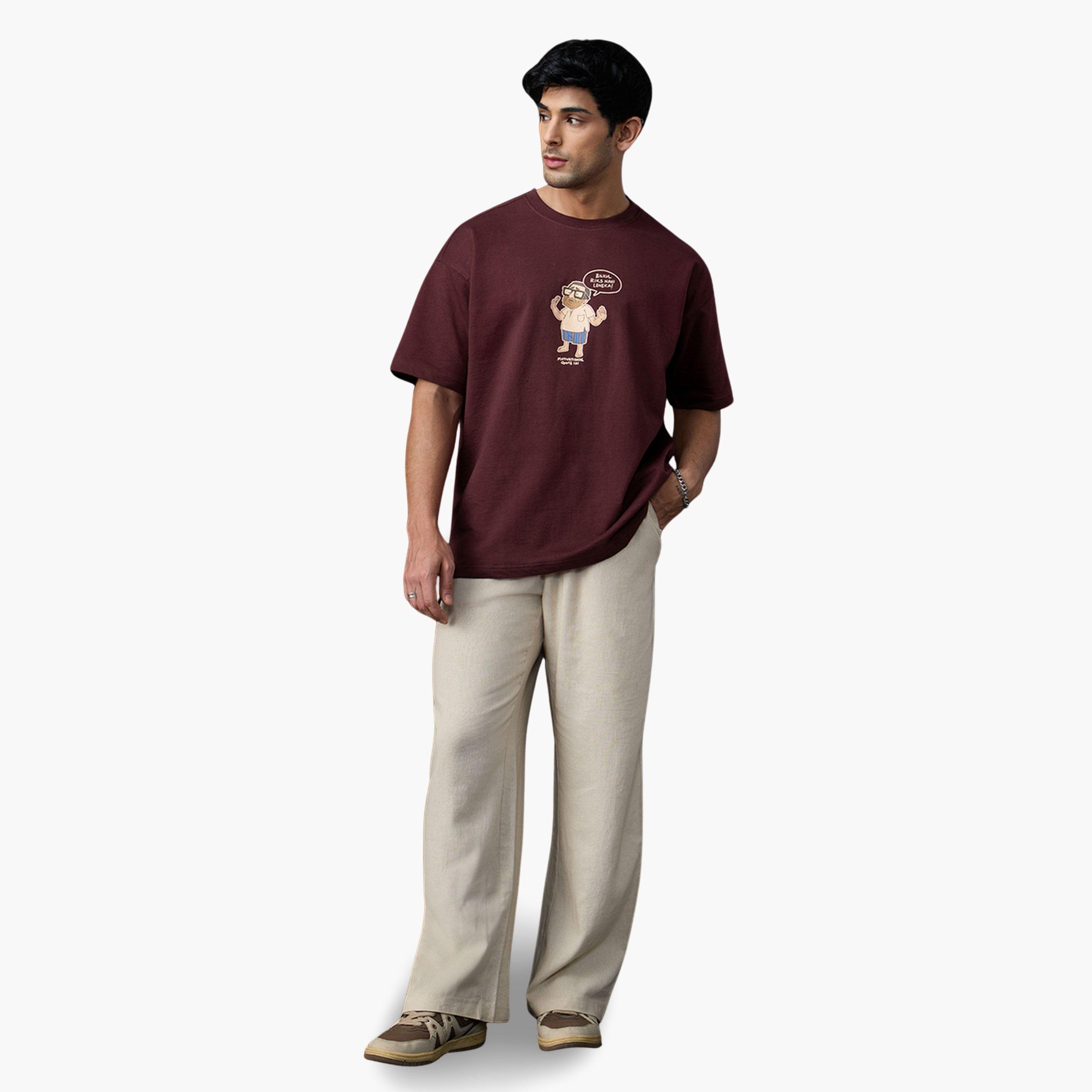 The Souled Store X Styli Maroon Graphic Print Oversized T-Shirt-men-clothing-tshirtsandpolos-tshirts-image-2