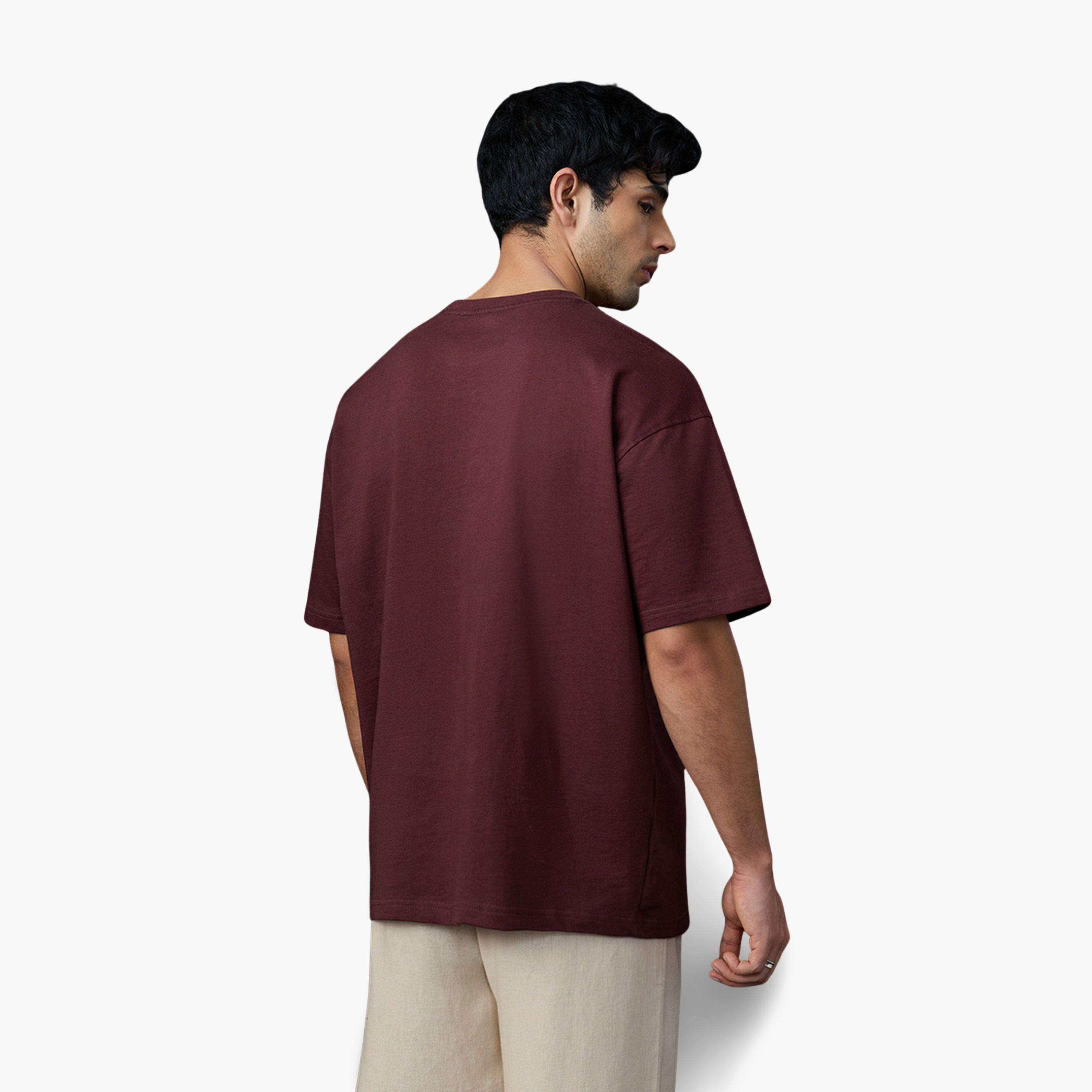 The Souled Store X Styli Maroon Graphic Print Oversized T-Shirt-men-clothing-tshirtsandpolos-tshirts-image-3