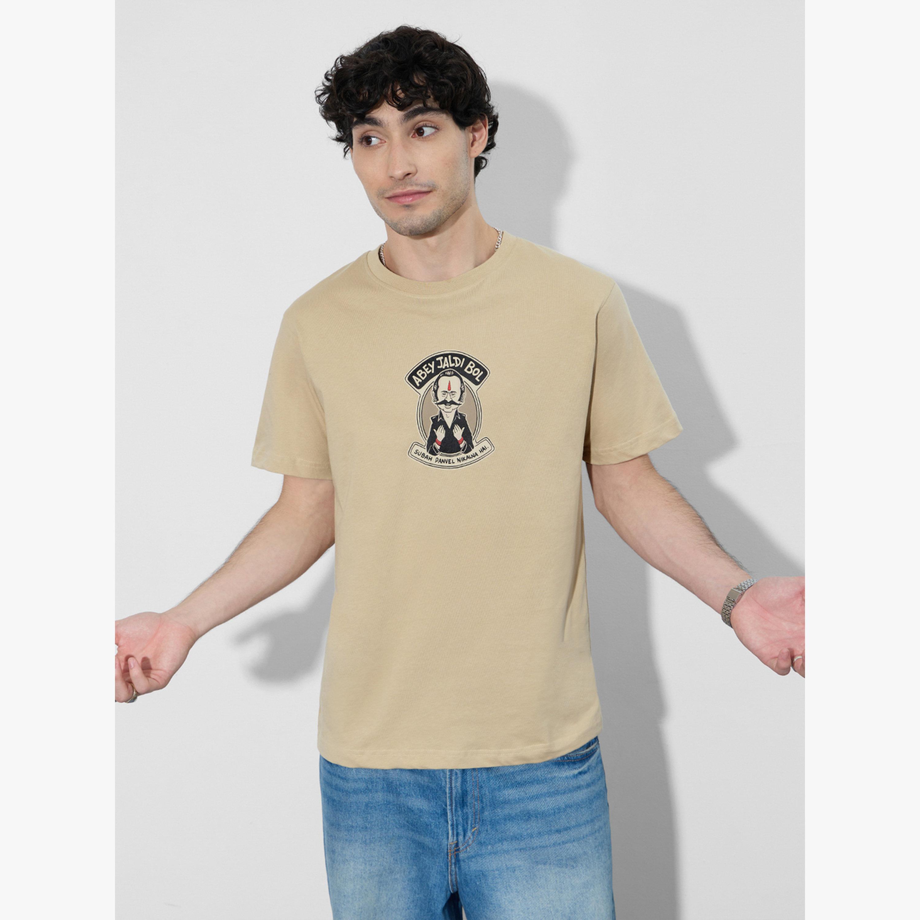 The Souled Store X Styli Beige Vasooli Bhai Relaxed Fit T-Shirt-men-clothing-tshirtsandpolos-tshirts-image-1