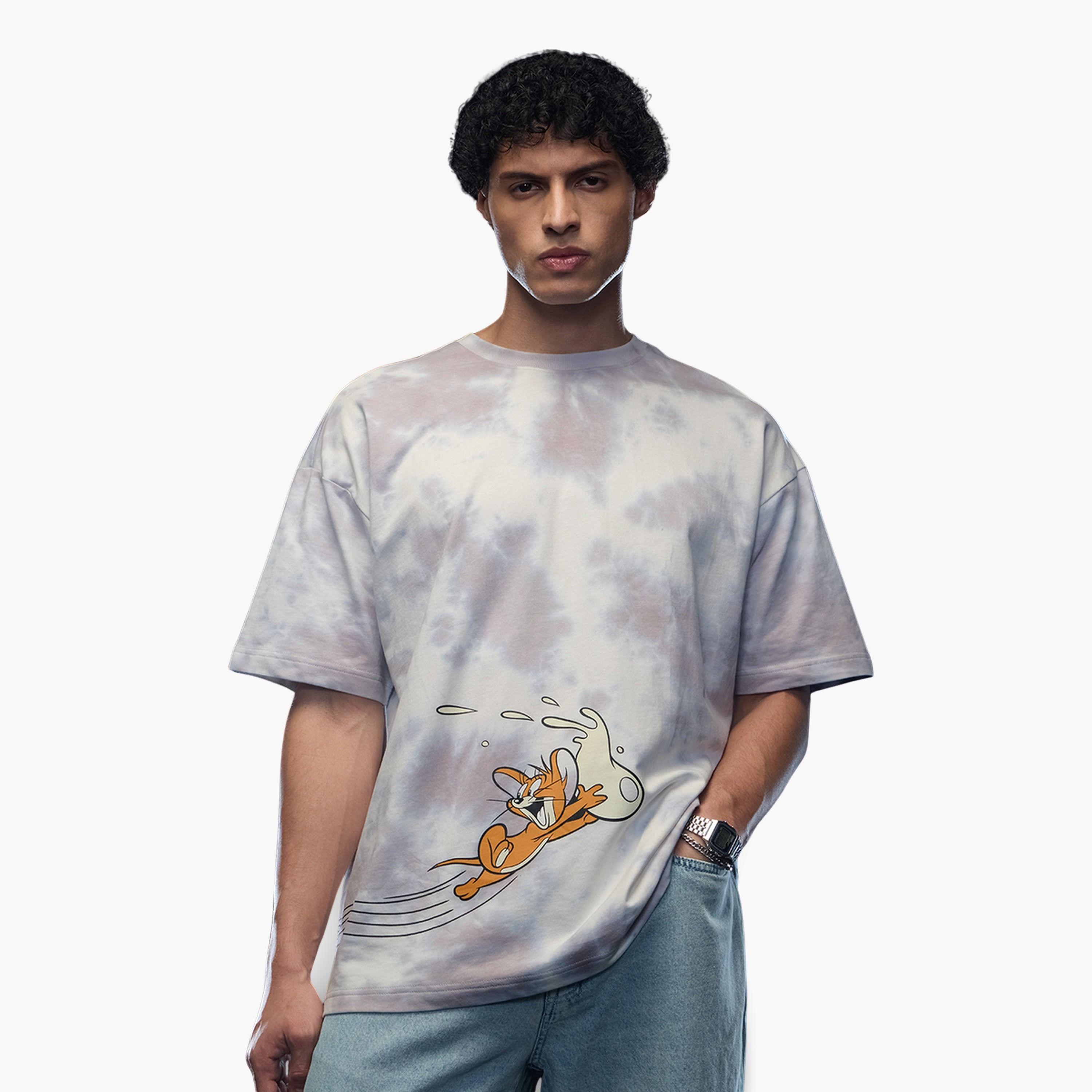 The Souled Store X Styli Grey Tie-Dye Jerry Graphic Oversized T-Shirt-men-clothing-tshirtsandpolos-tshirts-image-1