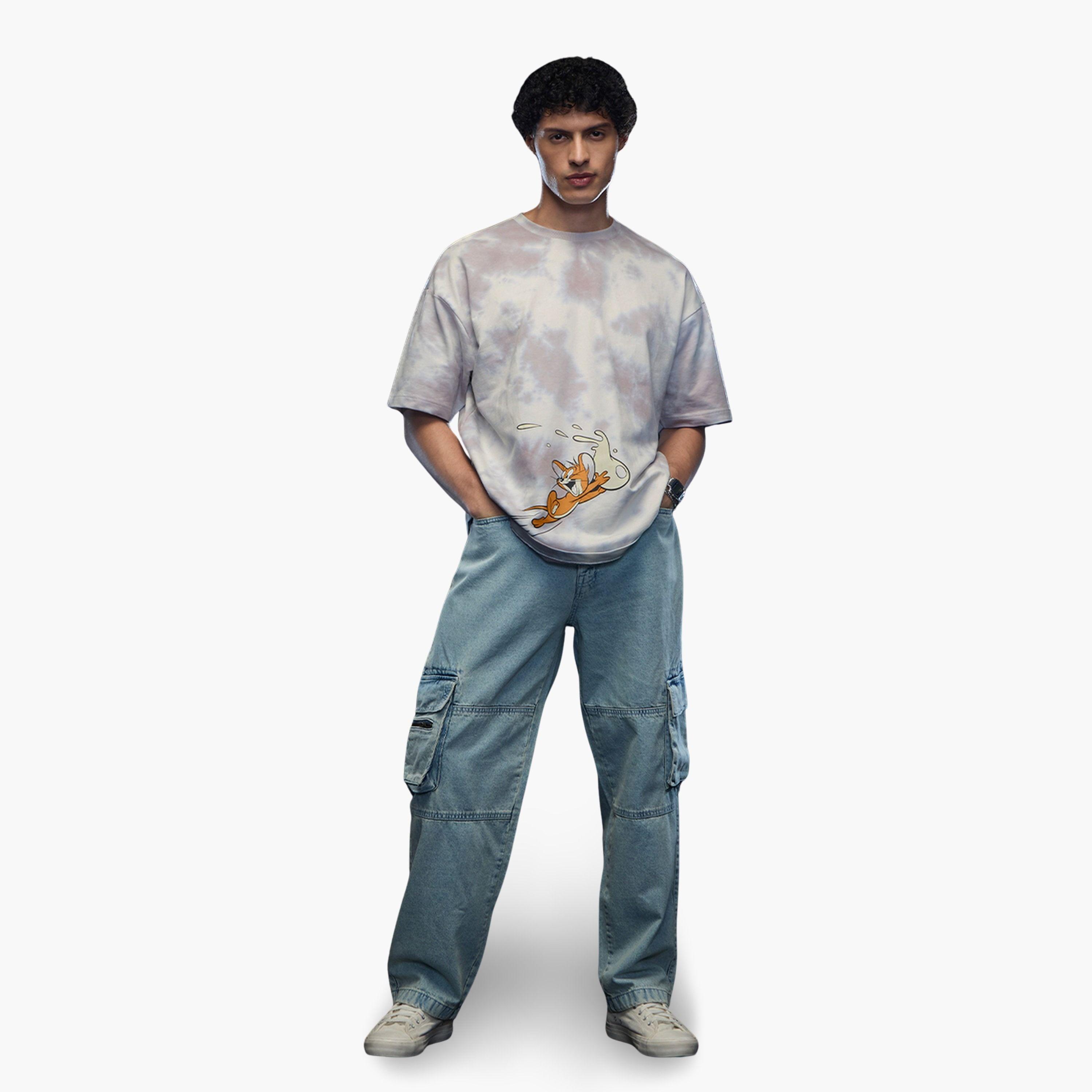 The Souled Store X Styli Grey Tie-Dye Jerry Graphic Oversized T-Shirt-men-clothing-tshirtsandpolos-tshirts-image-2