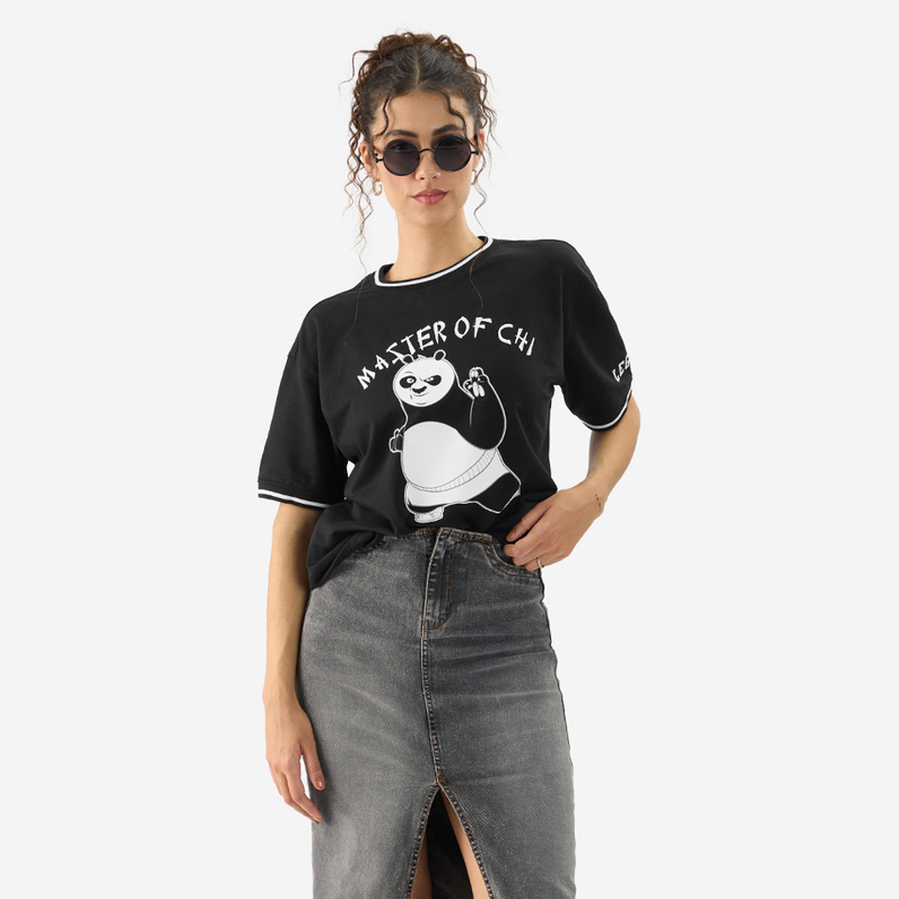 The Souled Store X Styli Black Kung Fu Panda Graphic Relaxed Fit T-Shirt-women-clothing-tshirts-image-1
