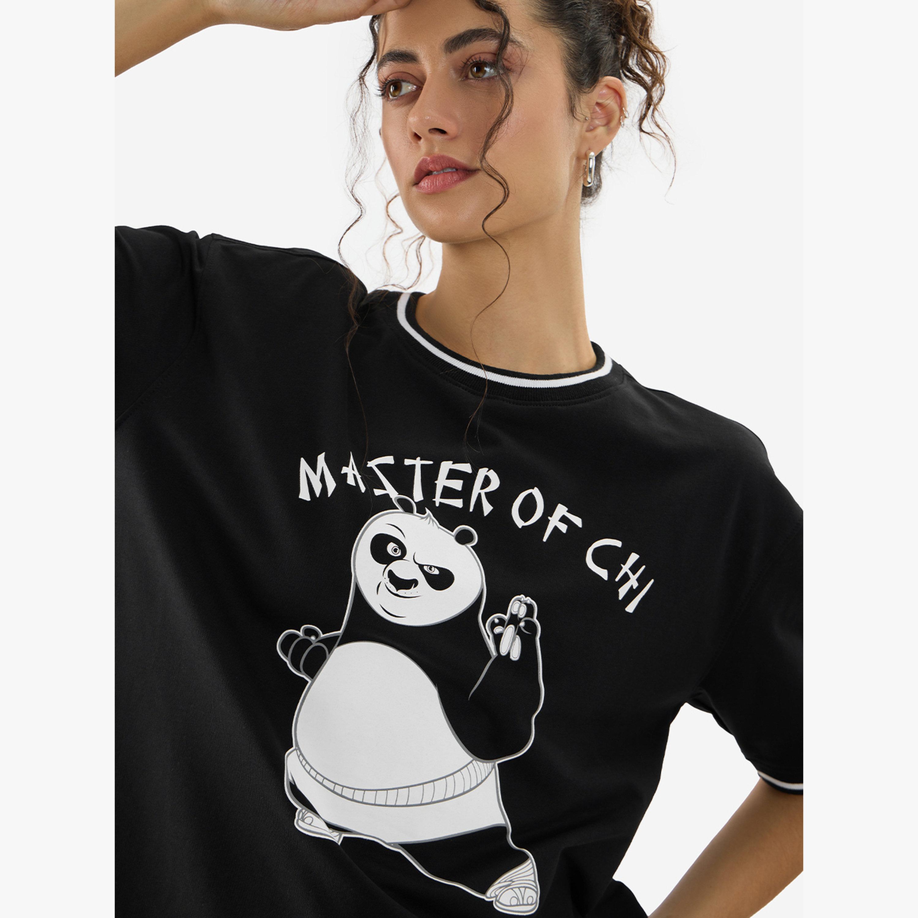 The Souled Store X Styli Black Kung Fu Panda Graphic Relaxed Fit T-Shirt-women-clothing-tshirts-image-6