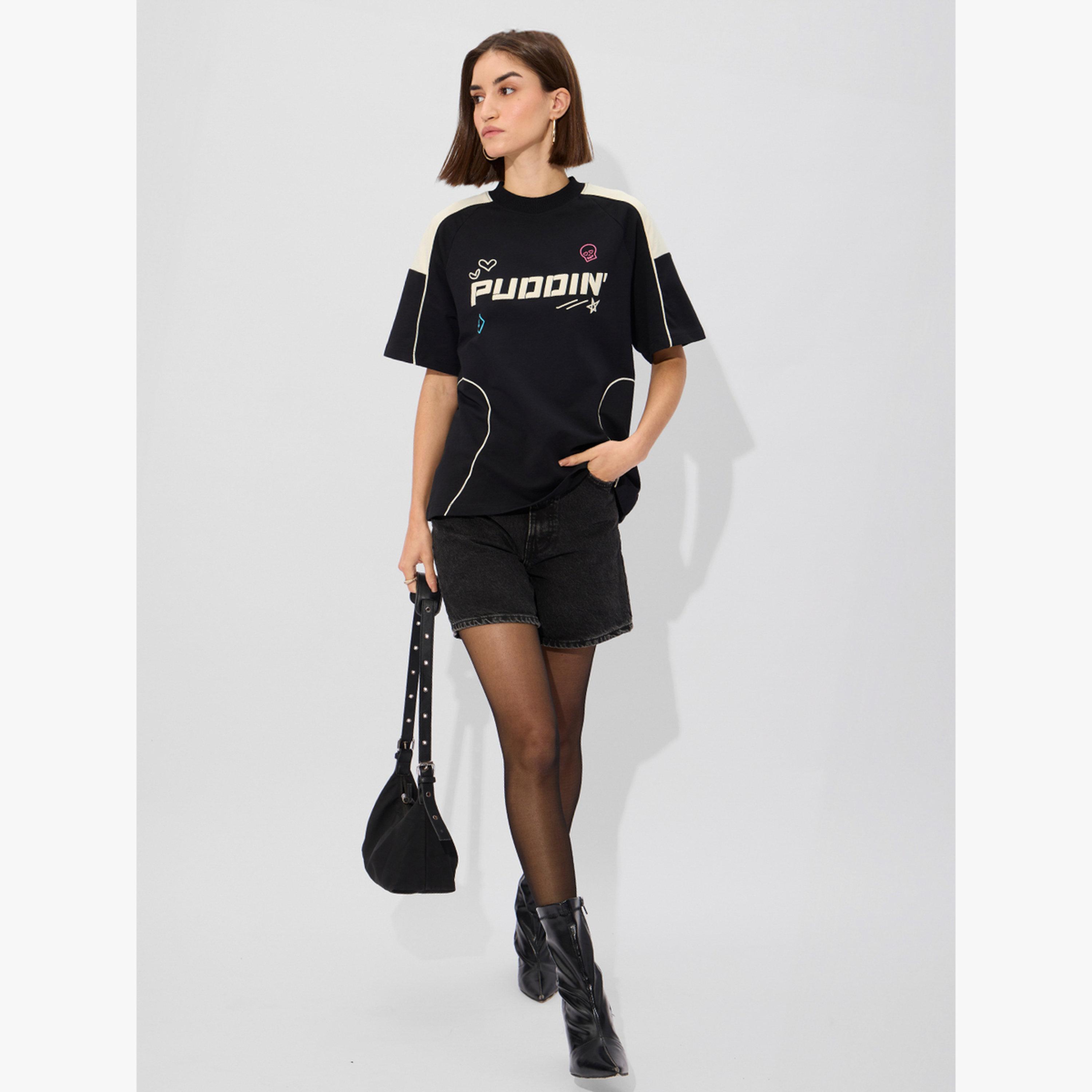The Souled Store X Styli Black DC Puddin Quinn Oversized T-Shirt-women-clothing-tshirts-image-2