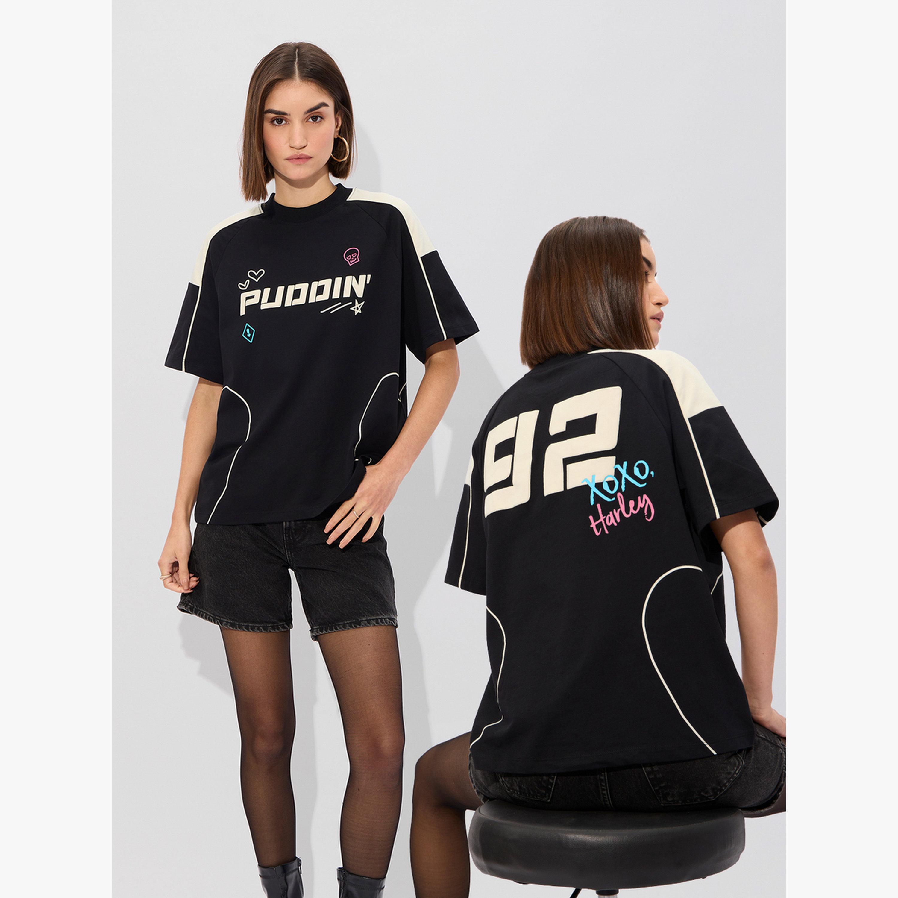 The Souled Store X Styli Black DC Puddin Quinn Oversized T-Shirt-women-clothing-tshirts-image-4