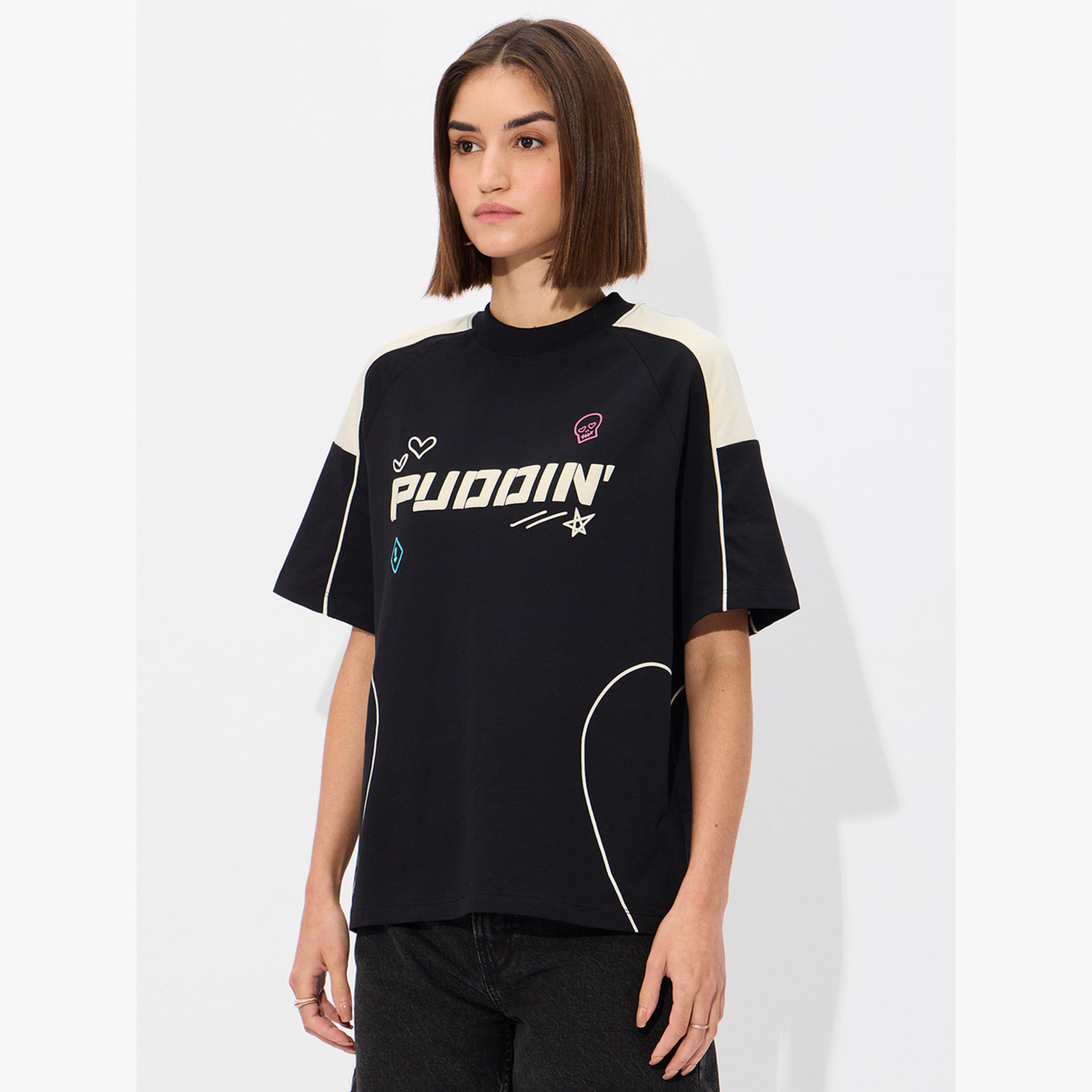 The Souled Store X Styli Black DC Puddin Quinn Oversized T-Shirt-women-clothing-tshirts-image-5