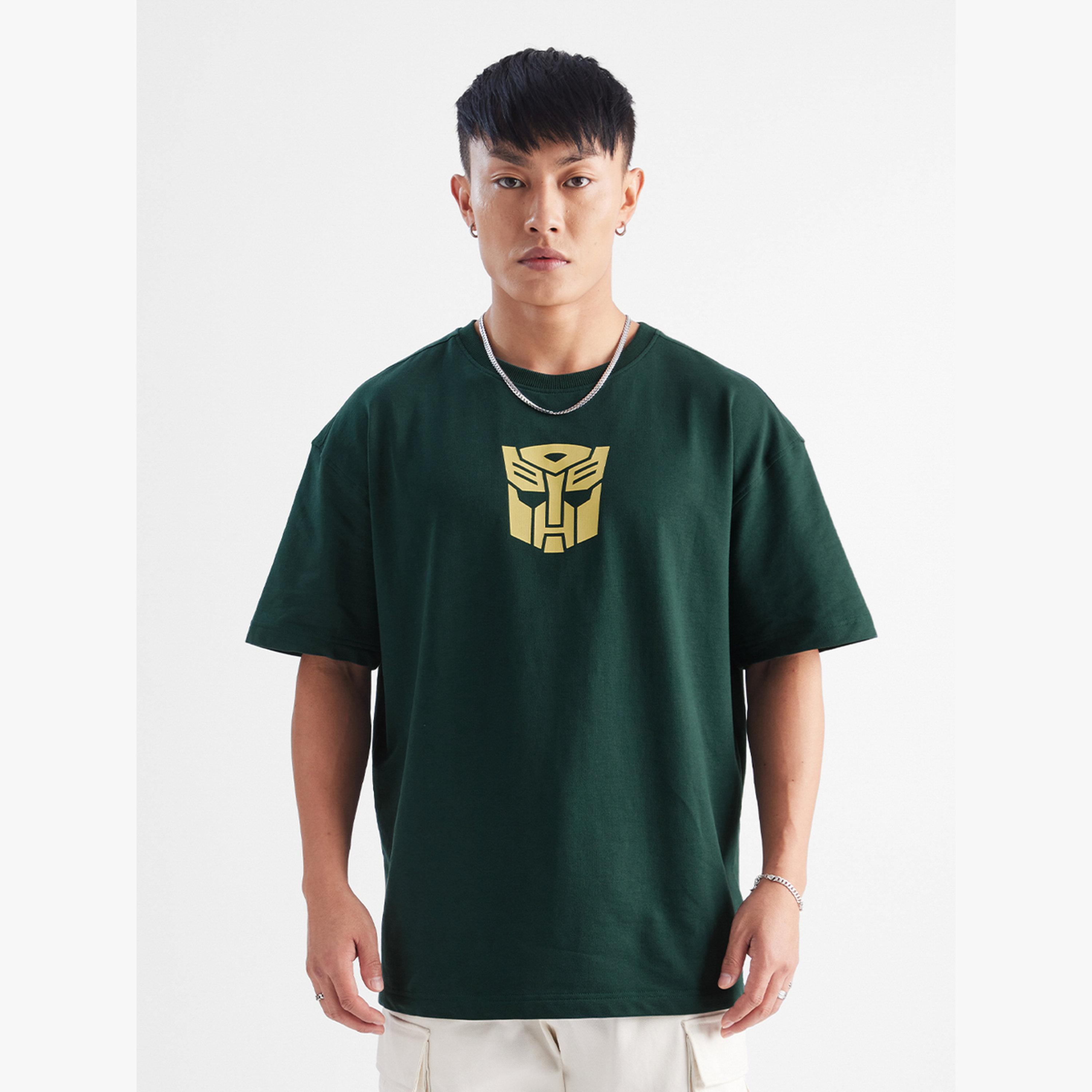 The Souled Store X Styli Dark Green Transformer Logo Oversized T-Shirt-men-clothing-tshirtsandpolos-tshirts-image-1