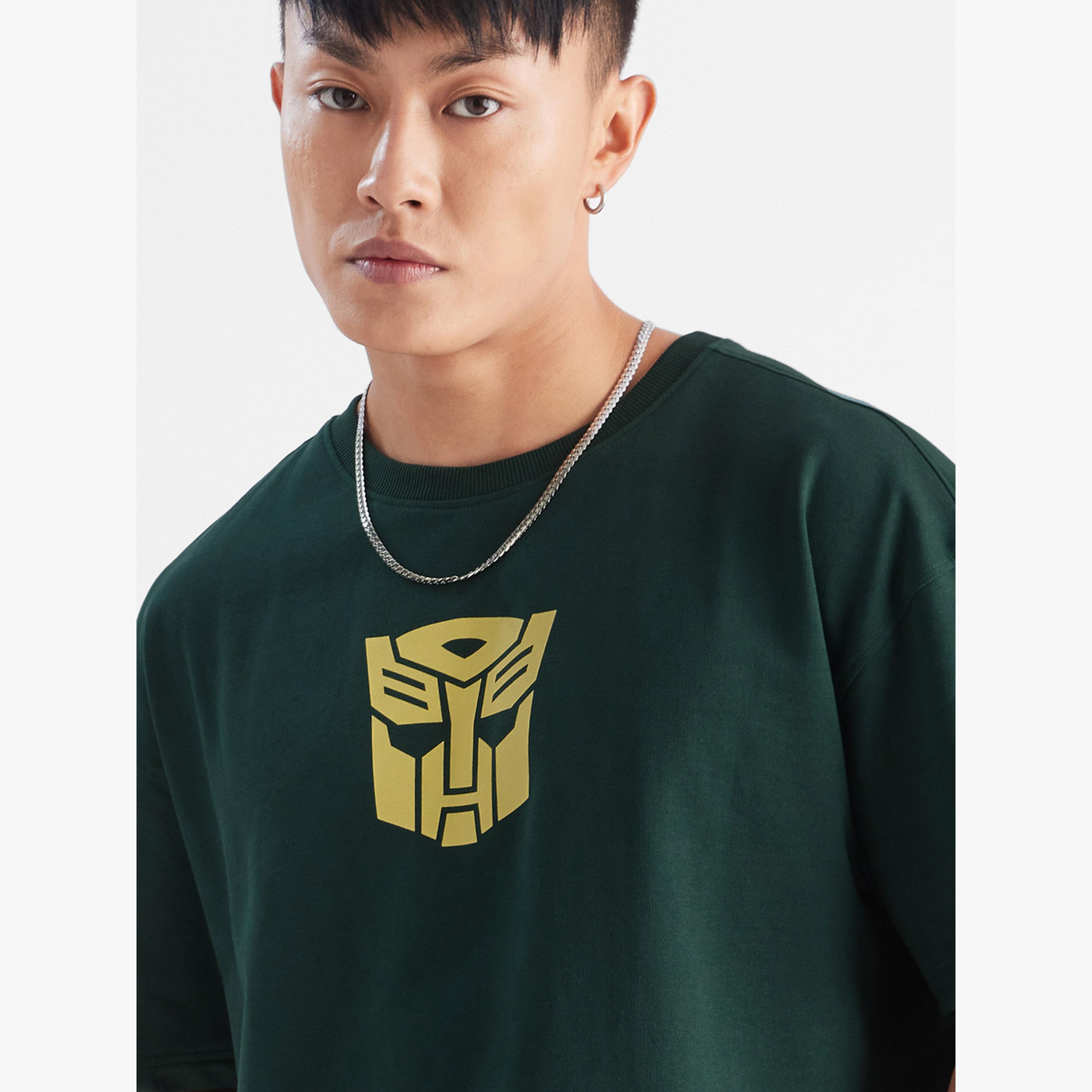 The Souled Store X Styli Dark Green Transformer Logo Oversized T-Shirt-men-clothing-tshirtsandpolos-tshirts-image-5