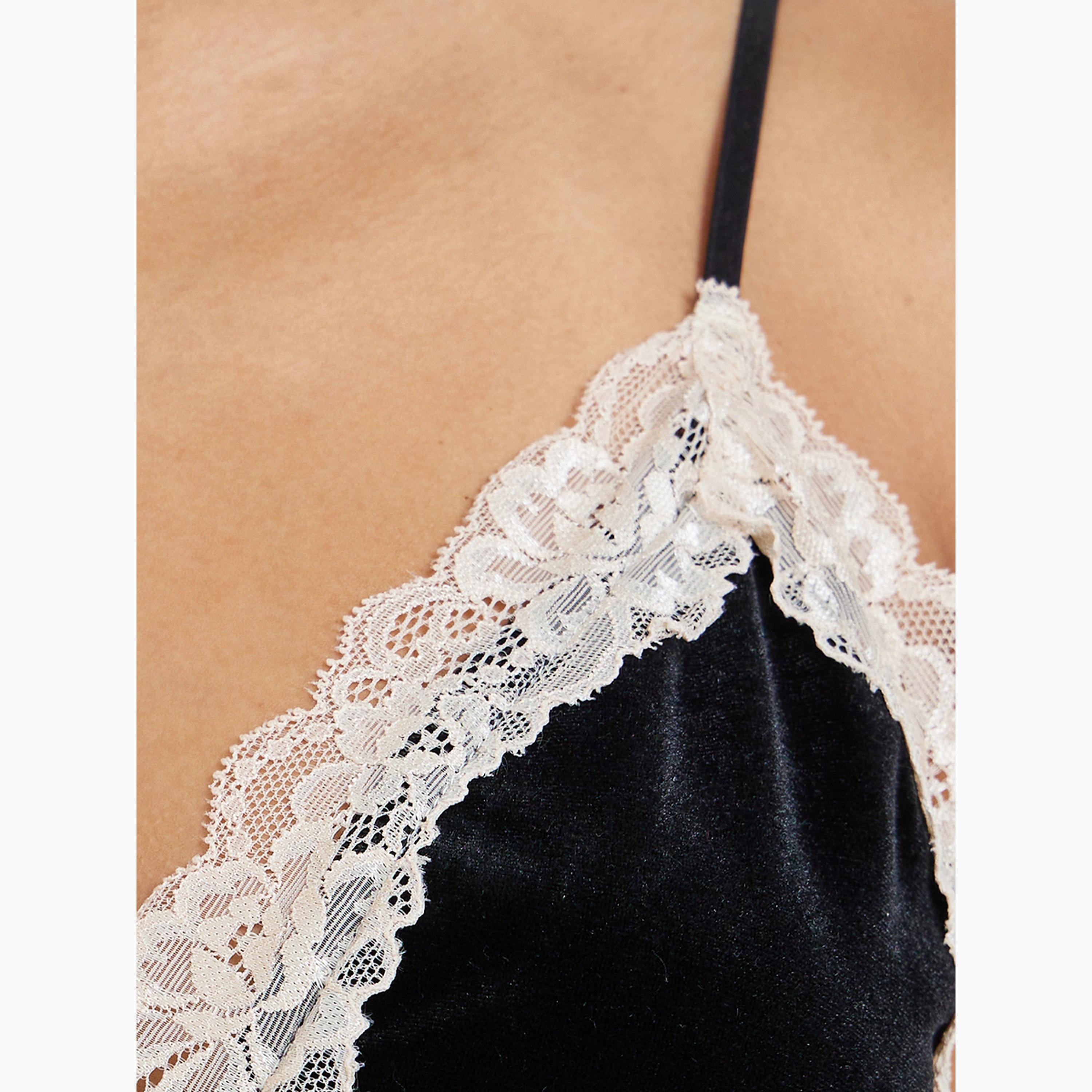 Styli Lace Detail Velvet Slip-women-clothing-lingerie-babydollsandbodysuits-image-3