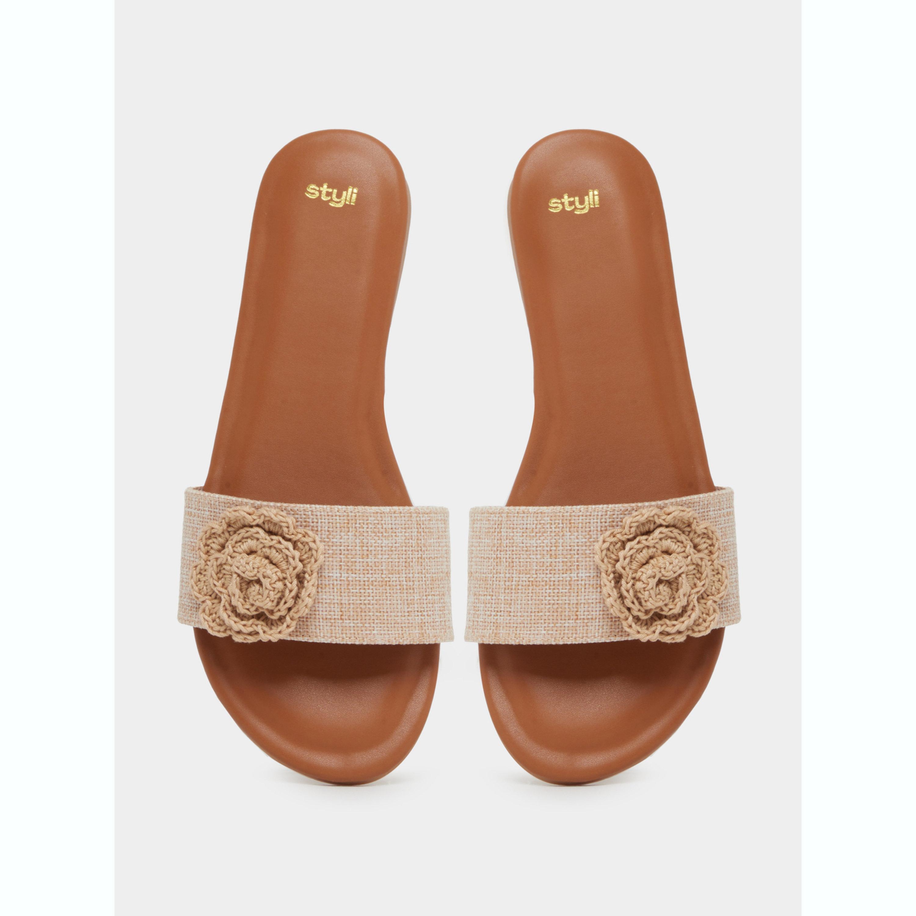 Styli Crochet Flower Detail Sandals-women-shoes-sandals-flats-image-3