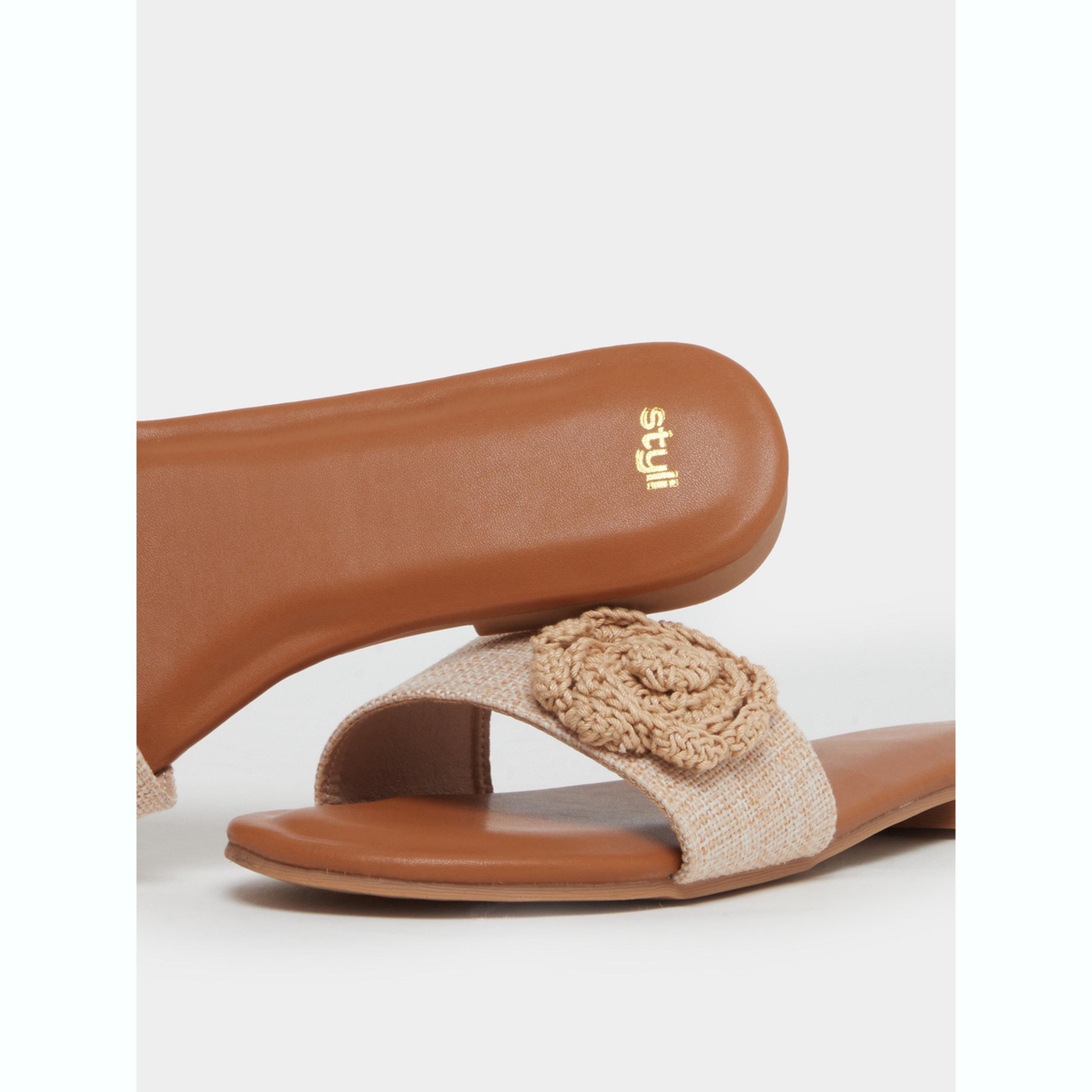 Styli Crochet Flower Detail Sandals-women-shoes-sandals-flats-image-4