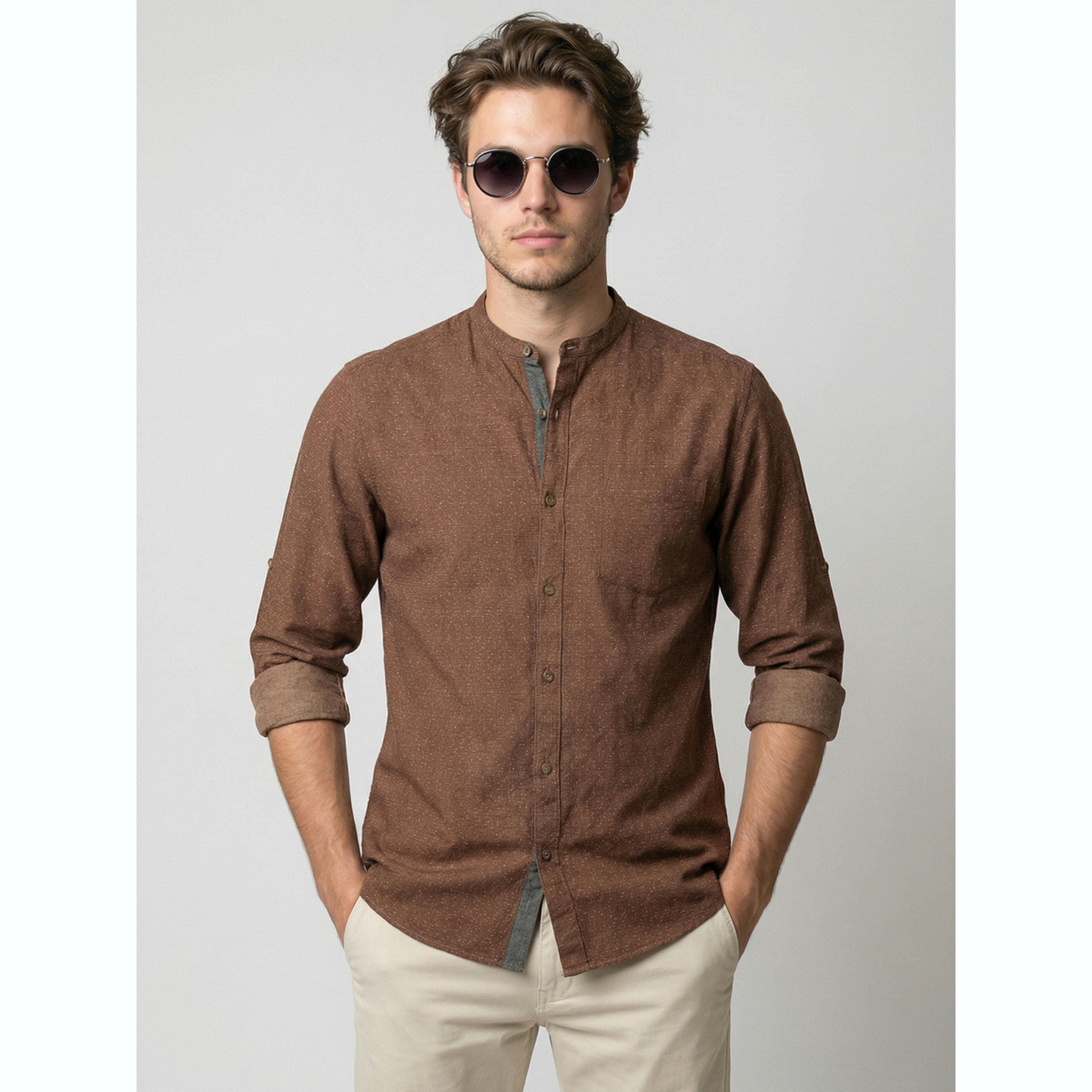 قميص بياقة ماندارين رجالي لون بيج-men-clothing-shirts-image-1
