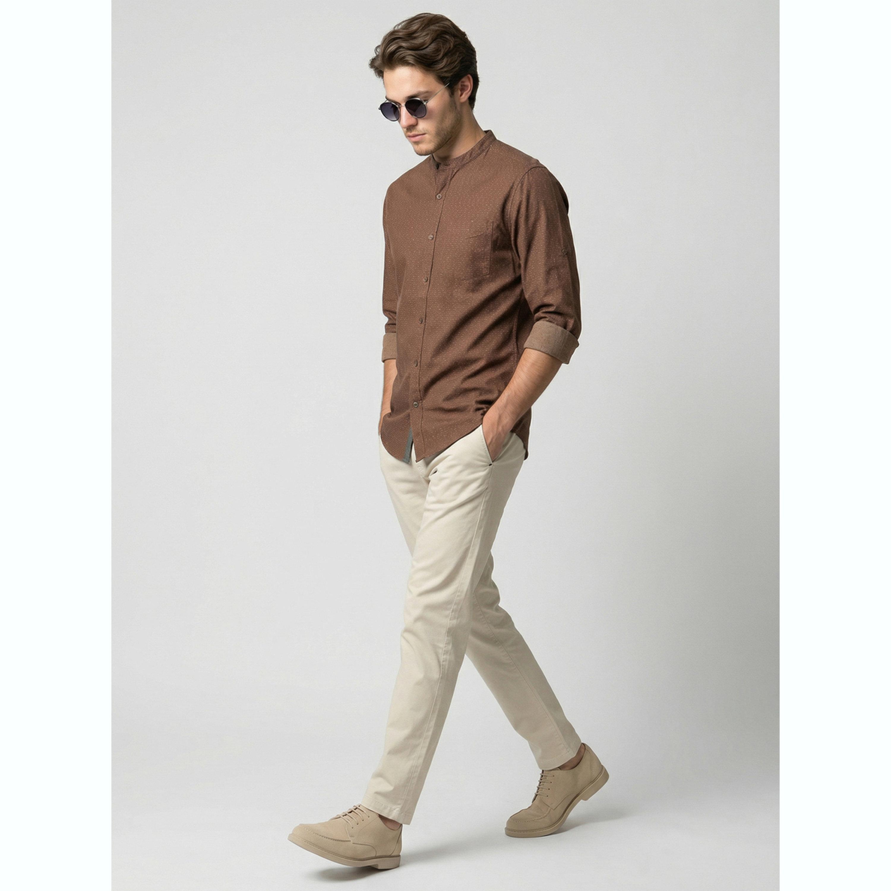 قميص بياقة ماندارين رجالي لون بيج-men-clothing-shirts-image-2