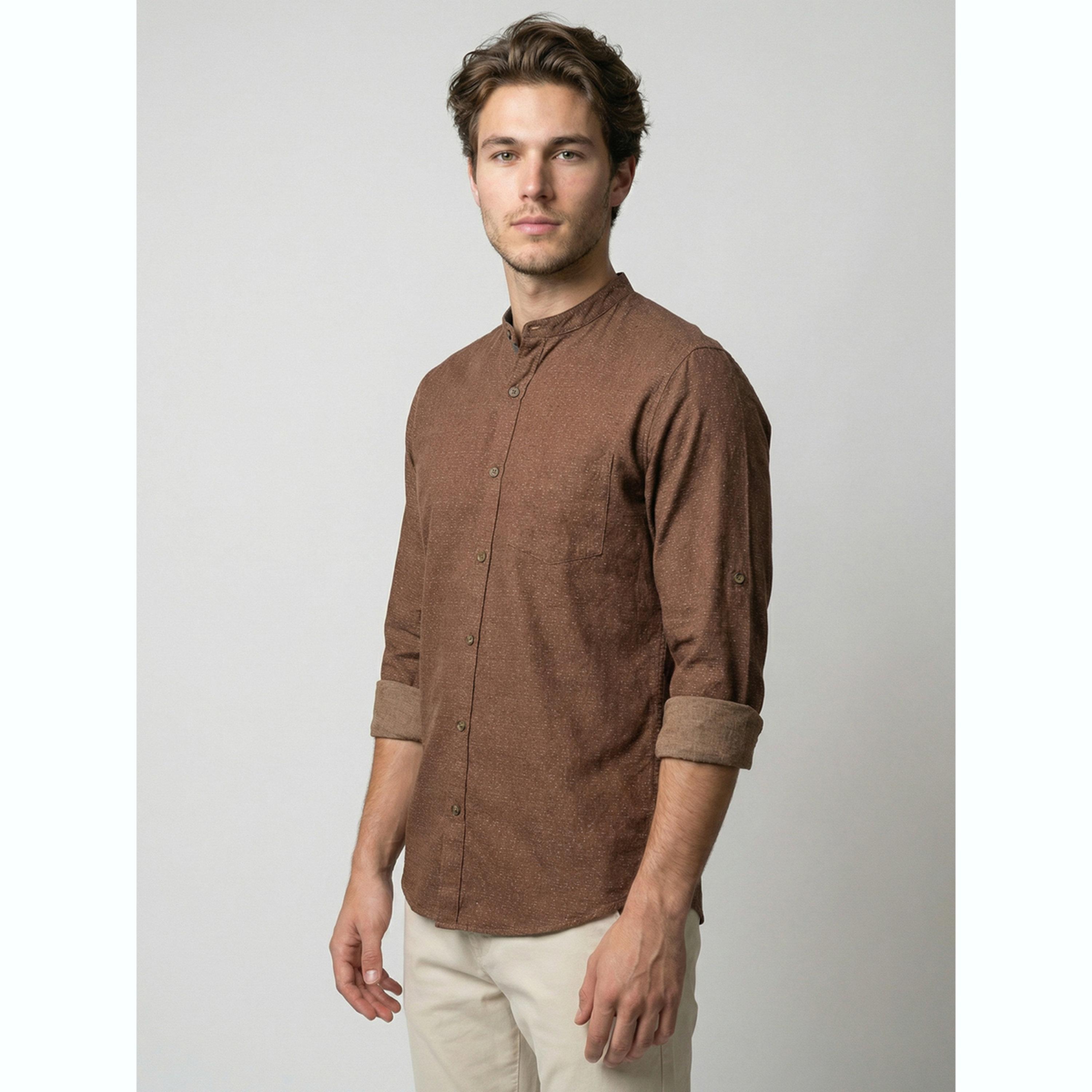 قميص بياقة ماندارين رجالي لون بيج-men-clothing-shirts-image-4