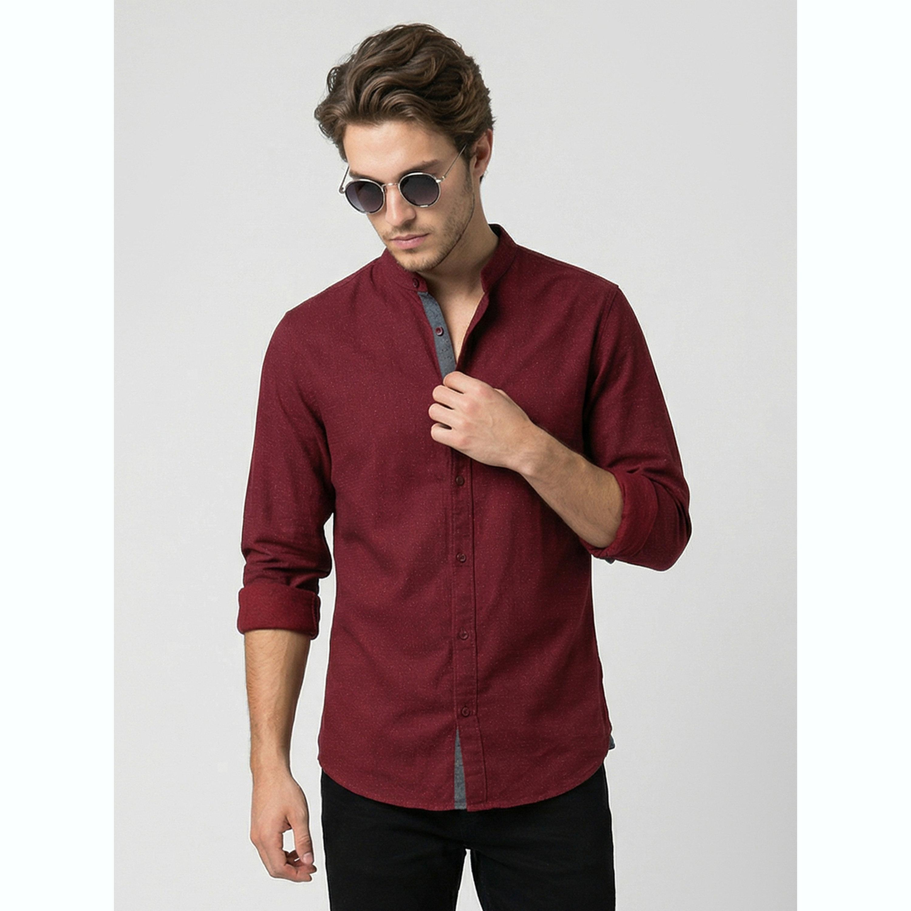 Take Two Men Red Mandarin Collar Shirt-men-clothing-shirts-image-1