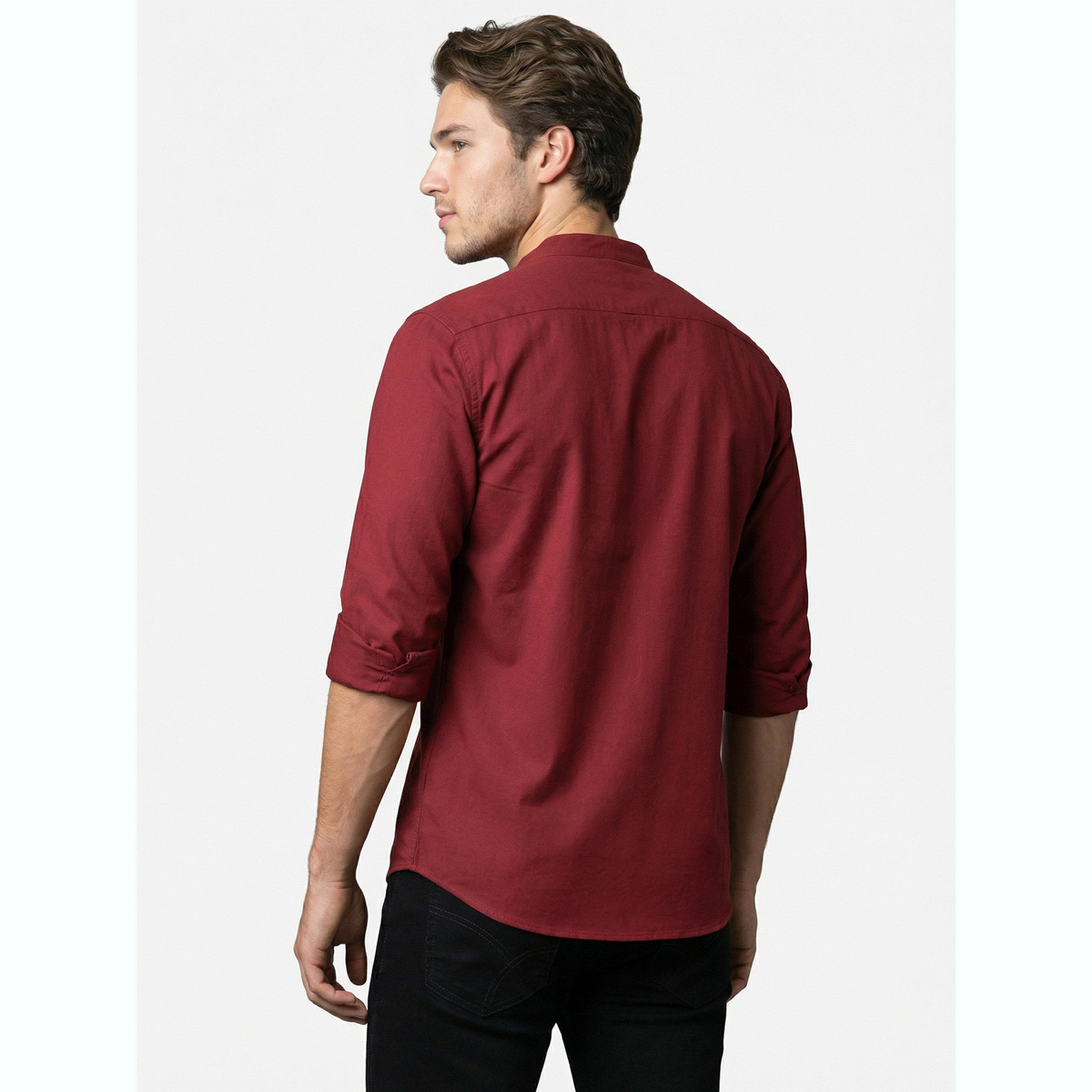 Take Two Men Red Mandarin Collar Shirt-men-clothing-shirts-image-5