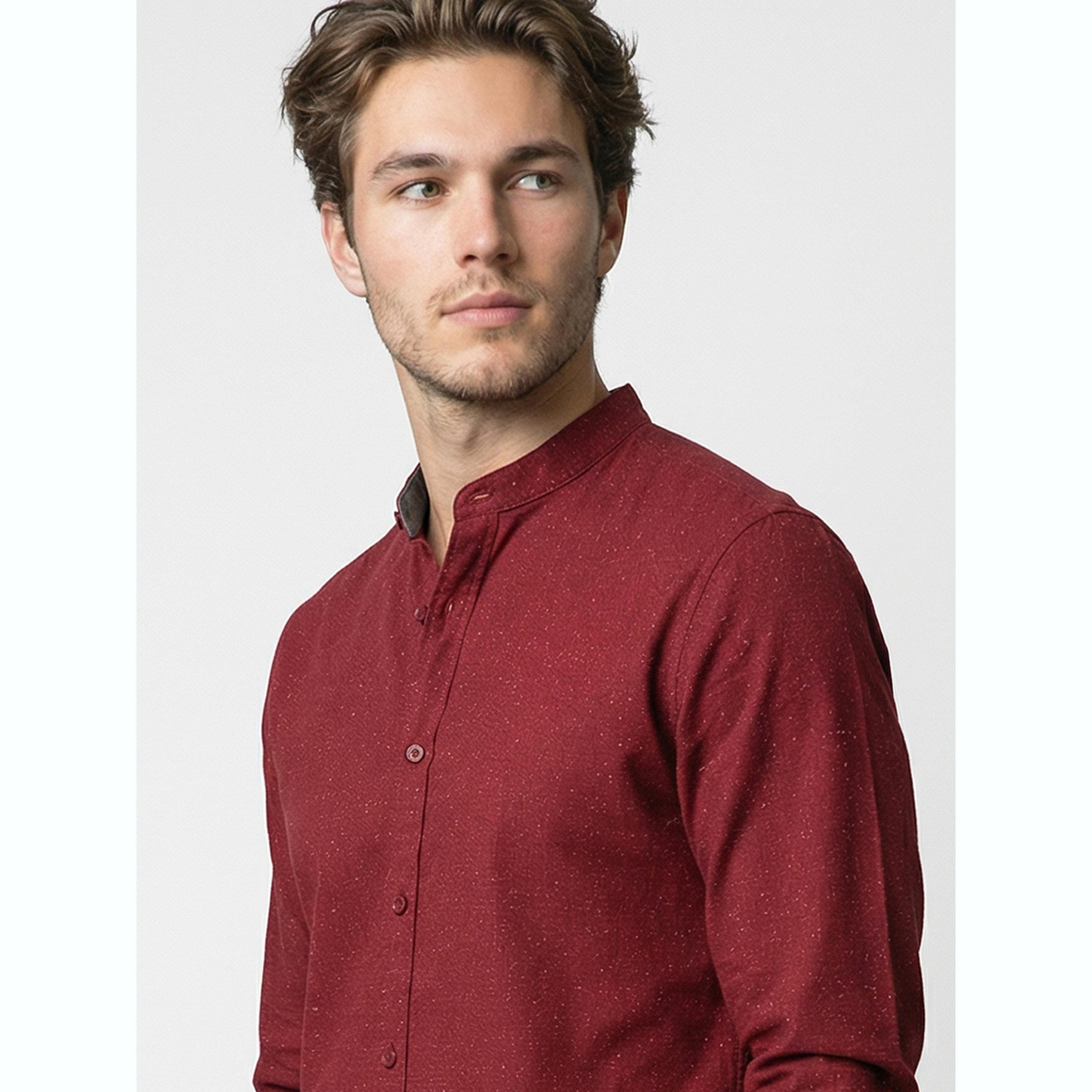 قميص بياقة ماندارين رجالي لون أحمر-men-clothing-shirts-image-6