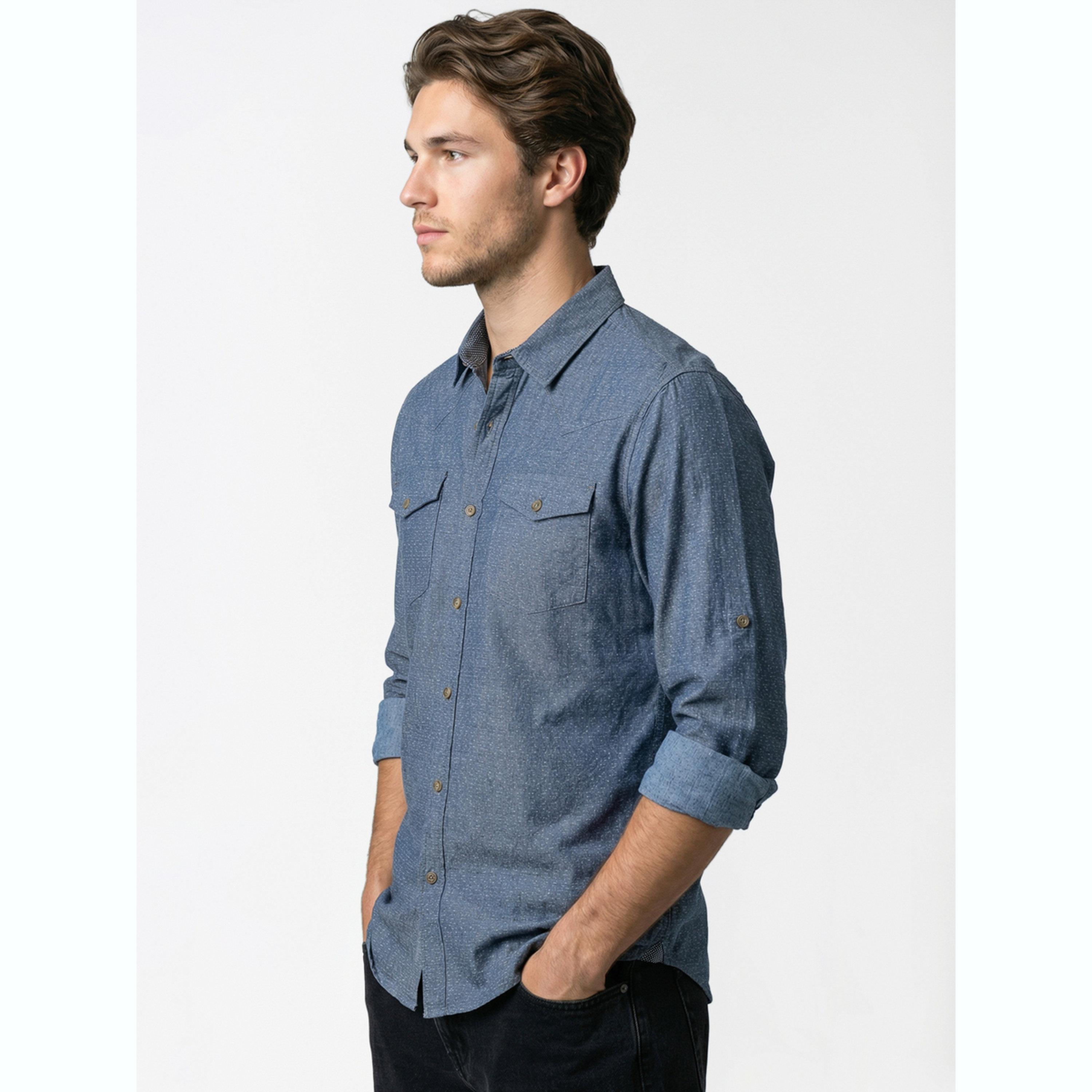 قميص دنيم بياقة مفرودة رجالي لون أزرق-men-clothing-shirts-image-3