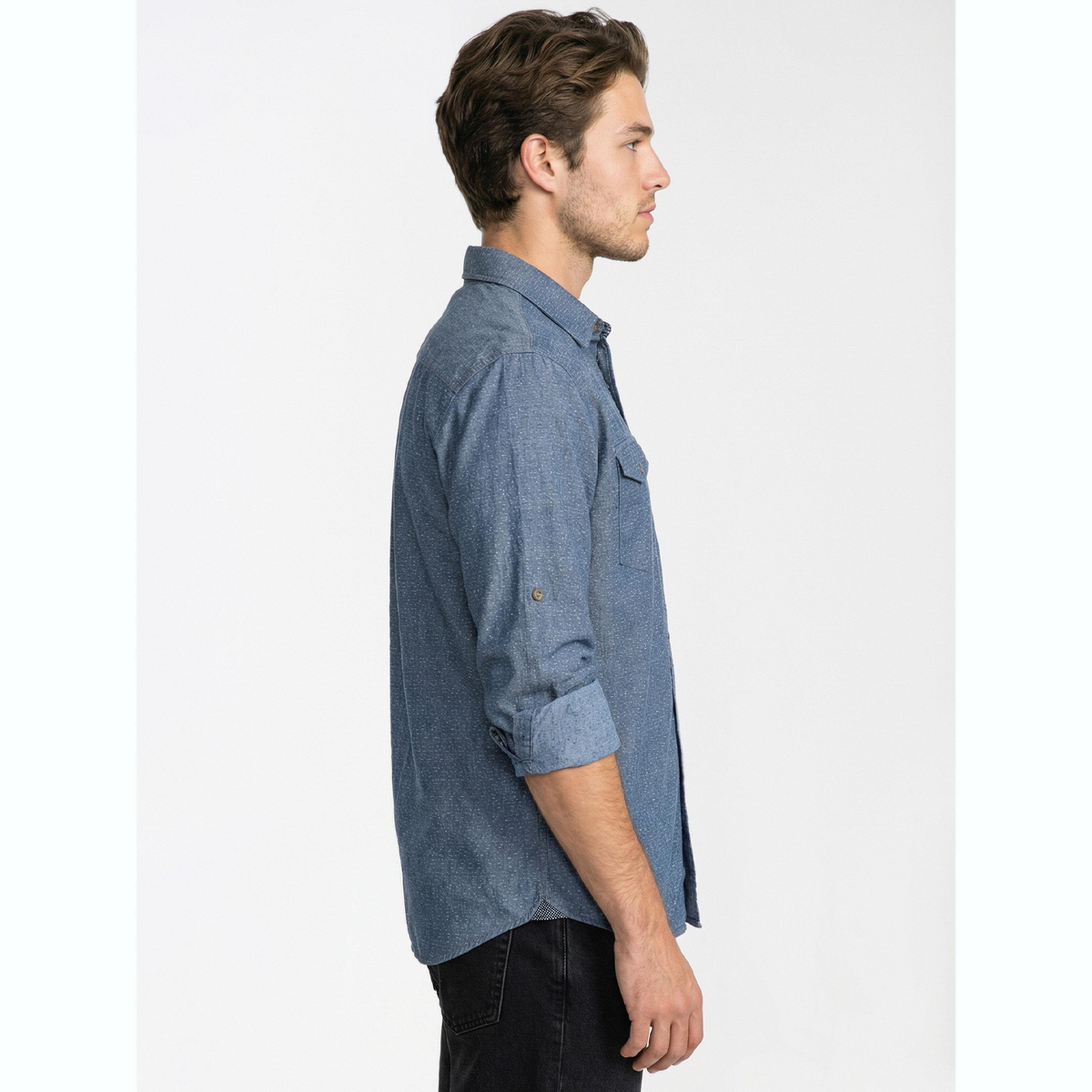 قميص دنيم بياقة مفرودة رجالي لون أزرق-men-clothing-shirts-image-5