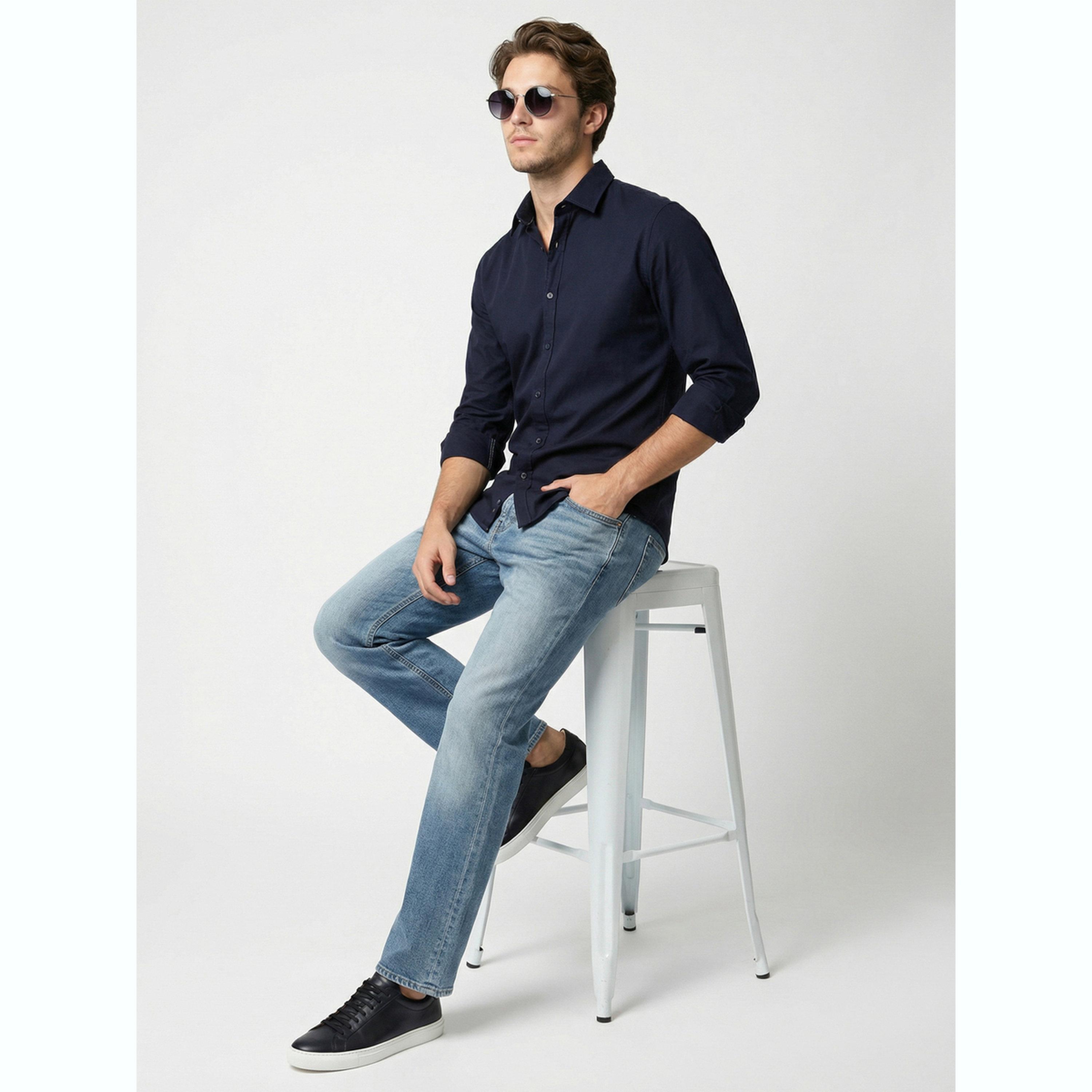 قميص بياقة مفرودة رجالي لون كحلي-men-clothing-shirts-image-2