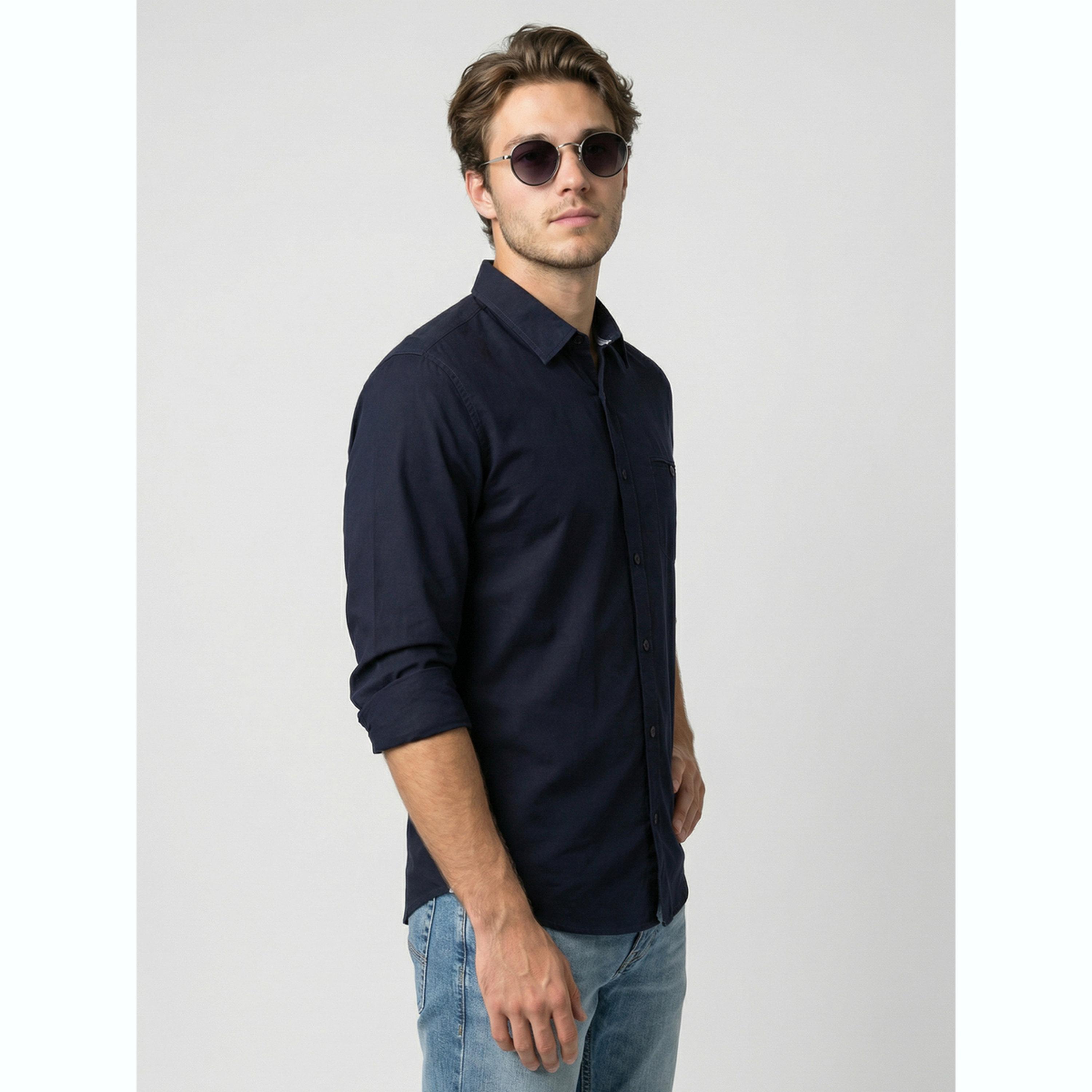 قميص بياقة مفرودة رجالي لون كحلي-men-clothing-shirts-image-3