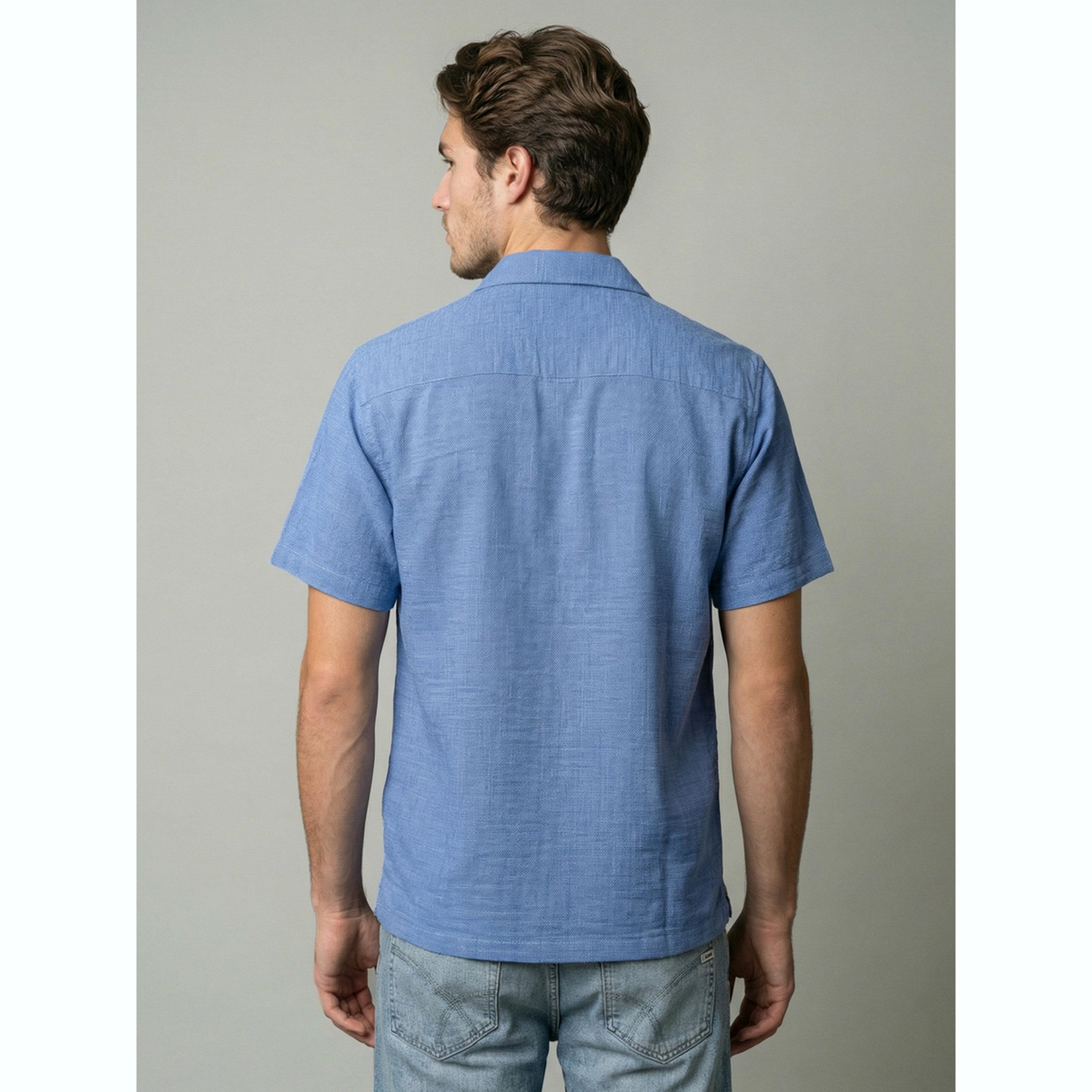 قميص سادة بياقة كوبية رجالي لون أزرق فاتح-men-clothing-shirts-image-6