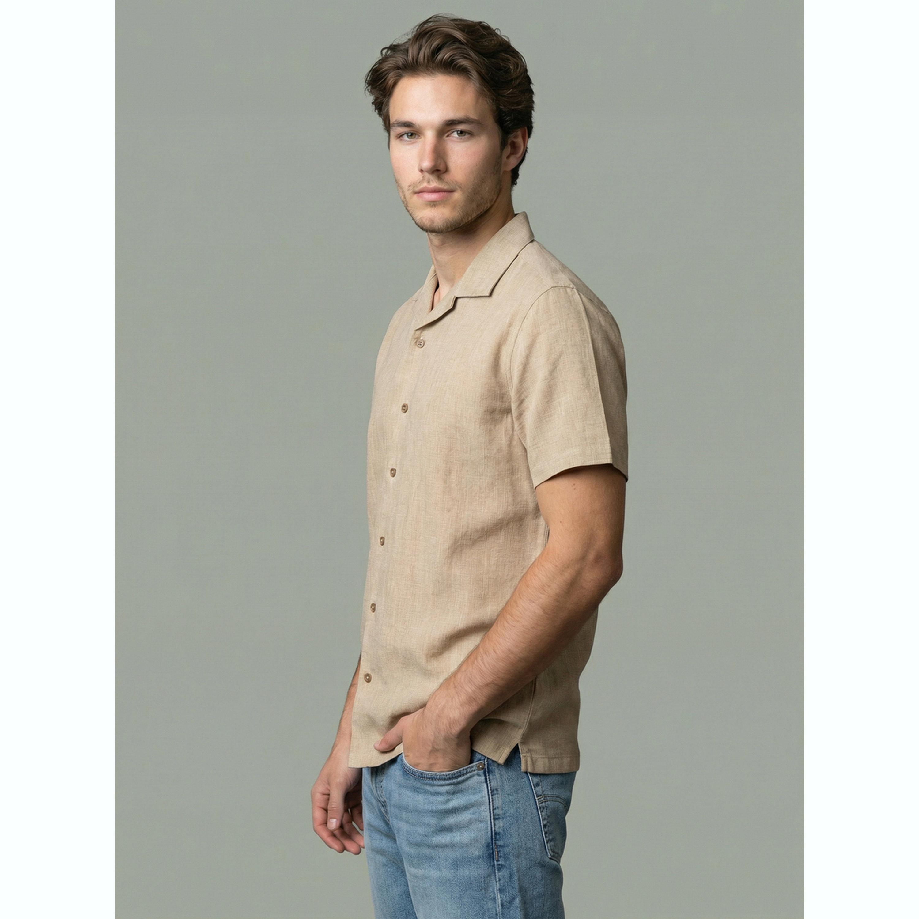 Take Two Men Beige Linen Cuban Collar Shirt-men-clothing-shirts-image-4