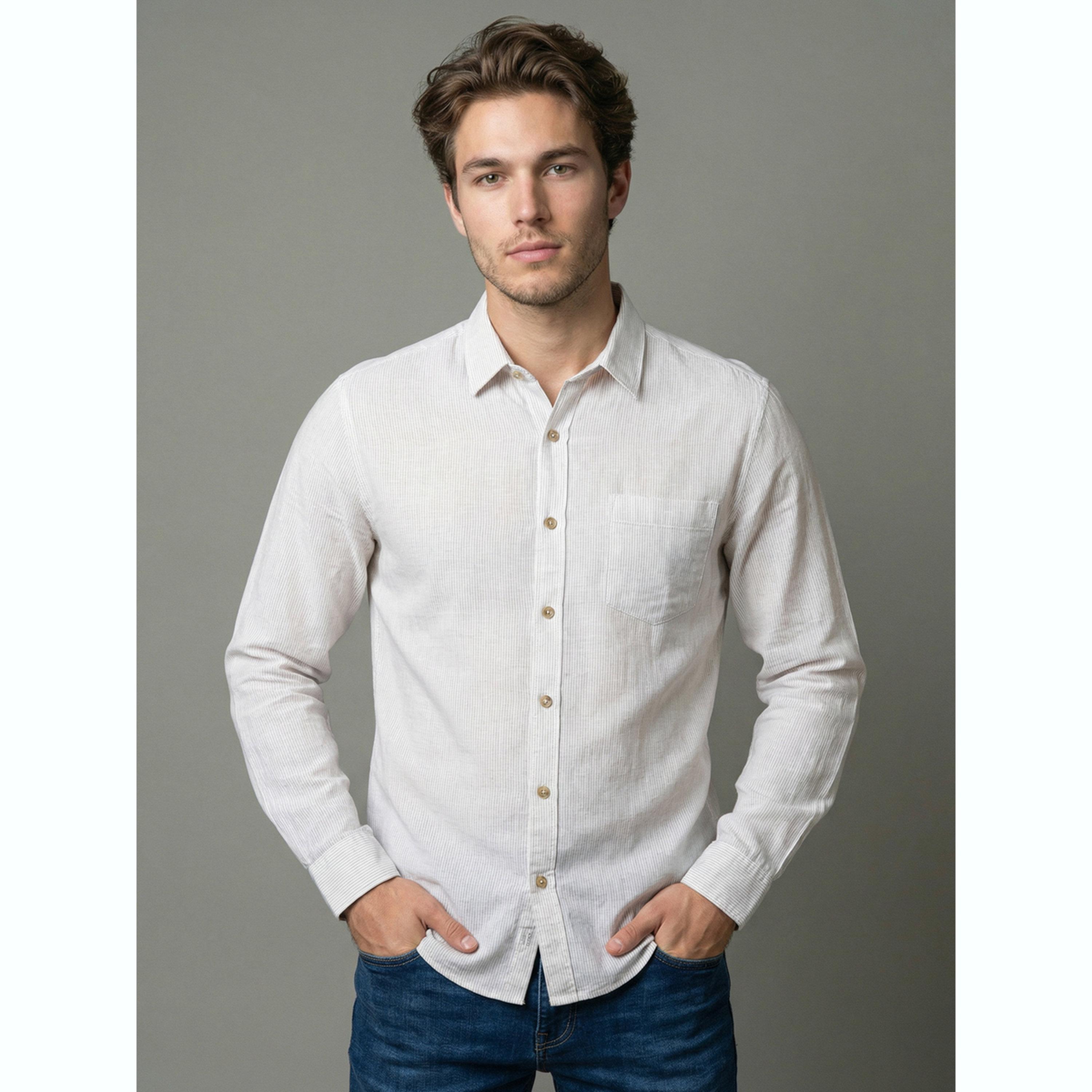 قميص من مزيج الكتان رجالي لون أوف وايت-men-clothing-shirts-image-1
