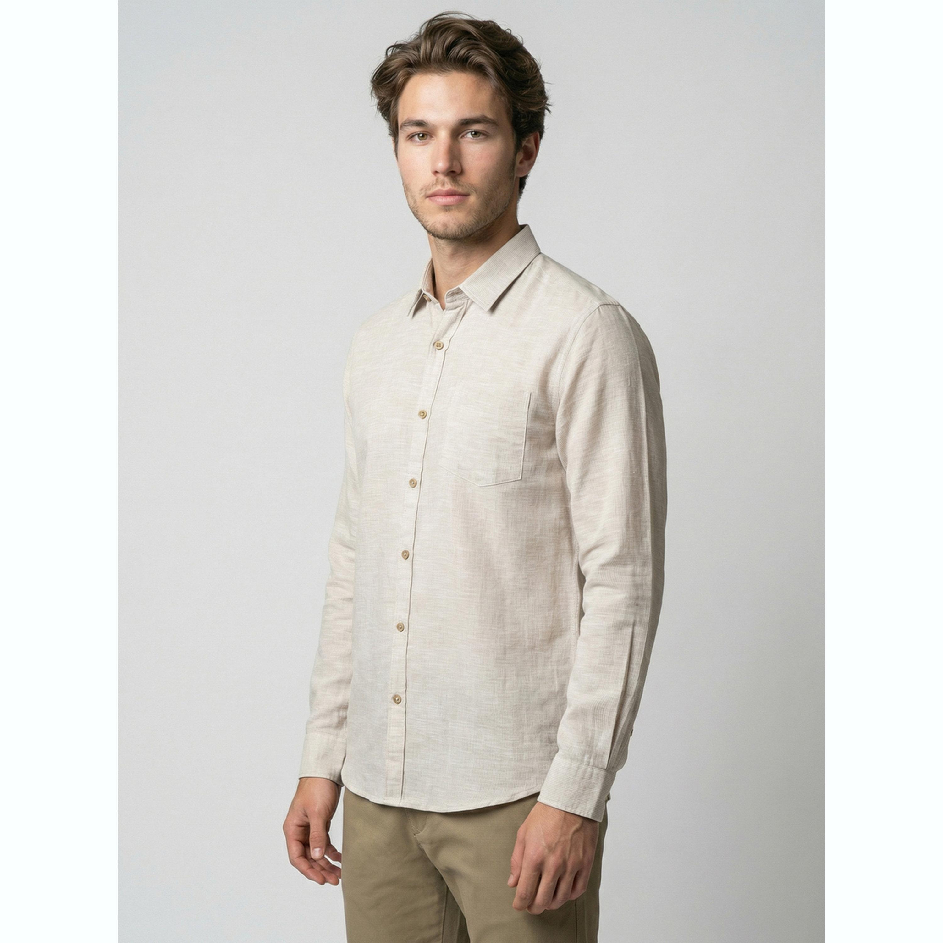 قميص بأكمام طويلة وتفاصيل بارزة الملمس رجالي لون بيج-men-clothing-shirts-image-3