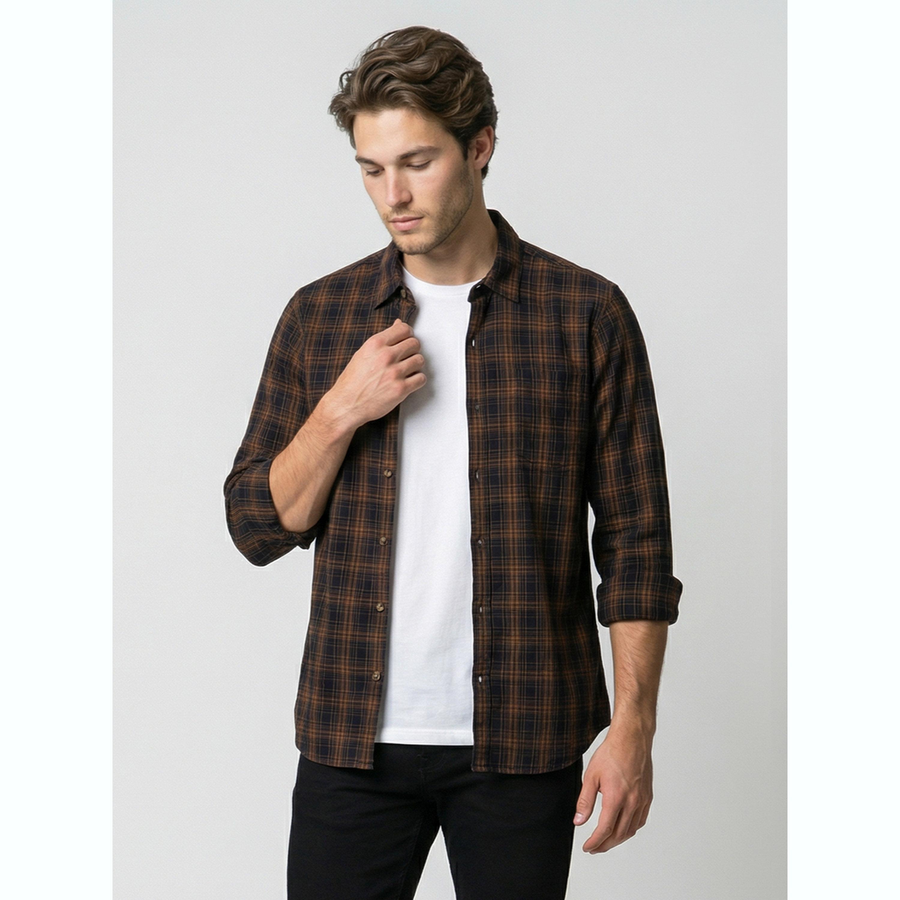 قميص فلانيل كاروهات رجالي لون كحلي-men-clothing-shirts-image-3