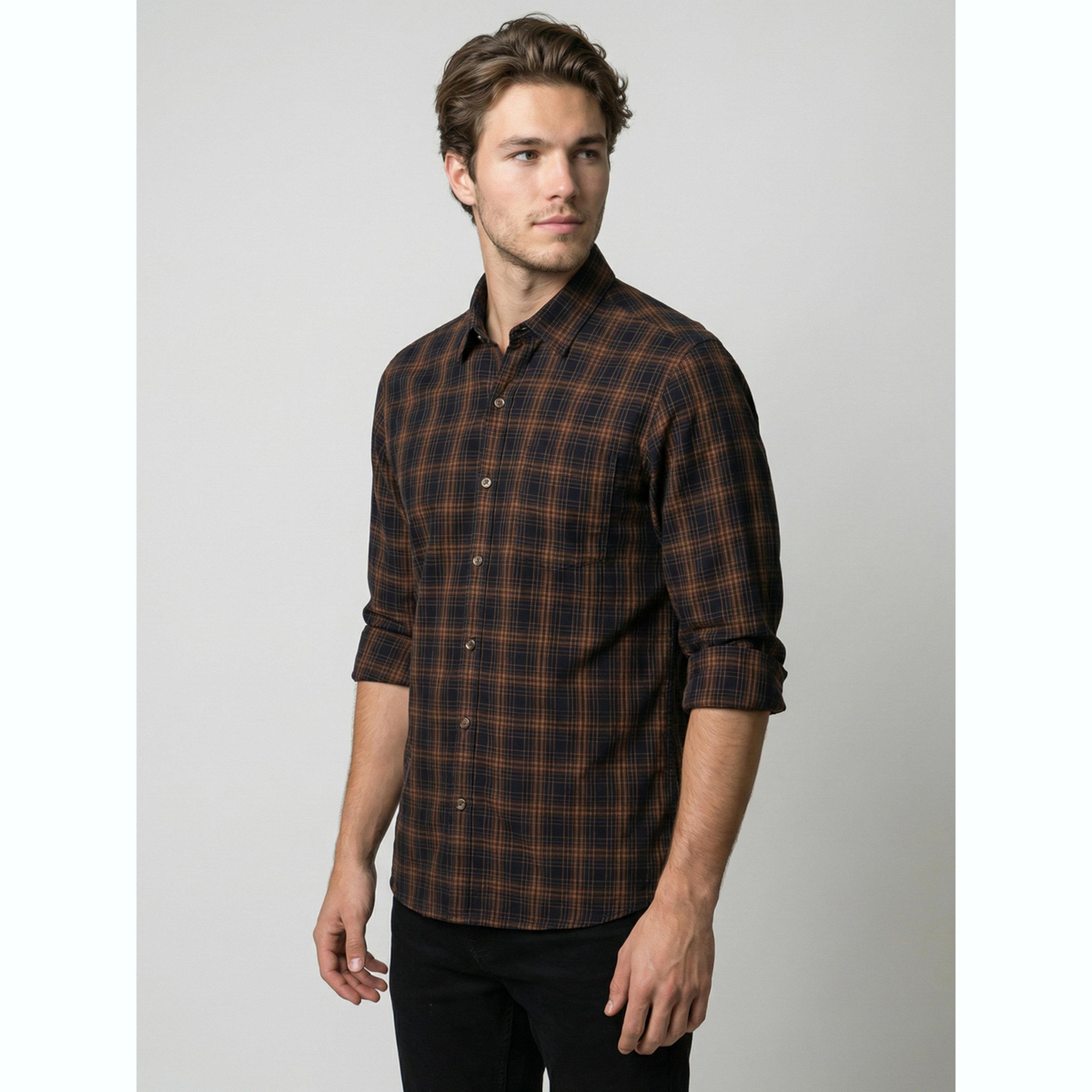 قميص فلانيل كاروهات رجالي لون كحلي-men-clothing-shirts-image-4
