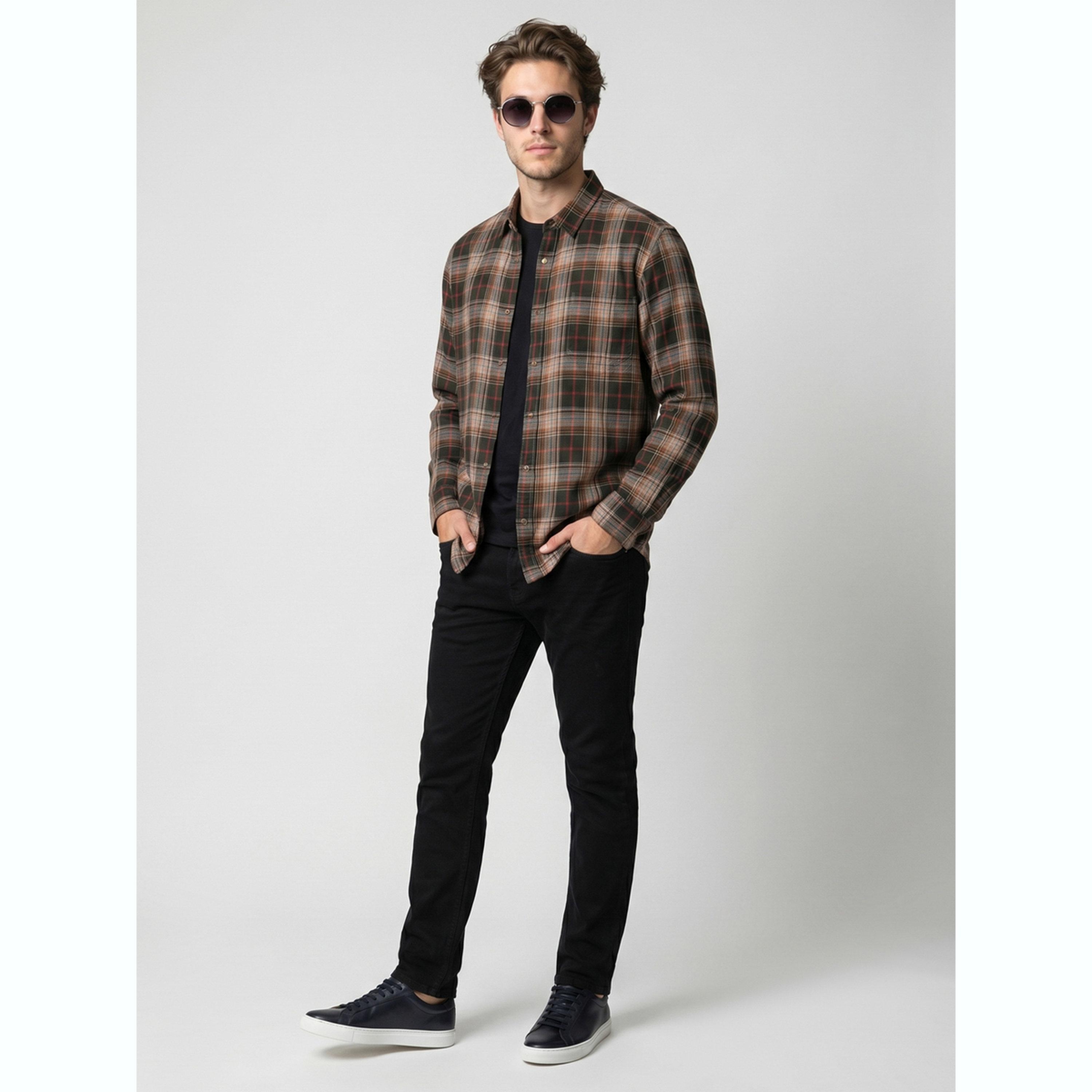قميص فلانيل بقصة عادية ونمط مربعات رجالي-men-clothing-shirts-image-2