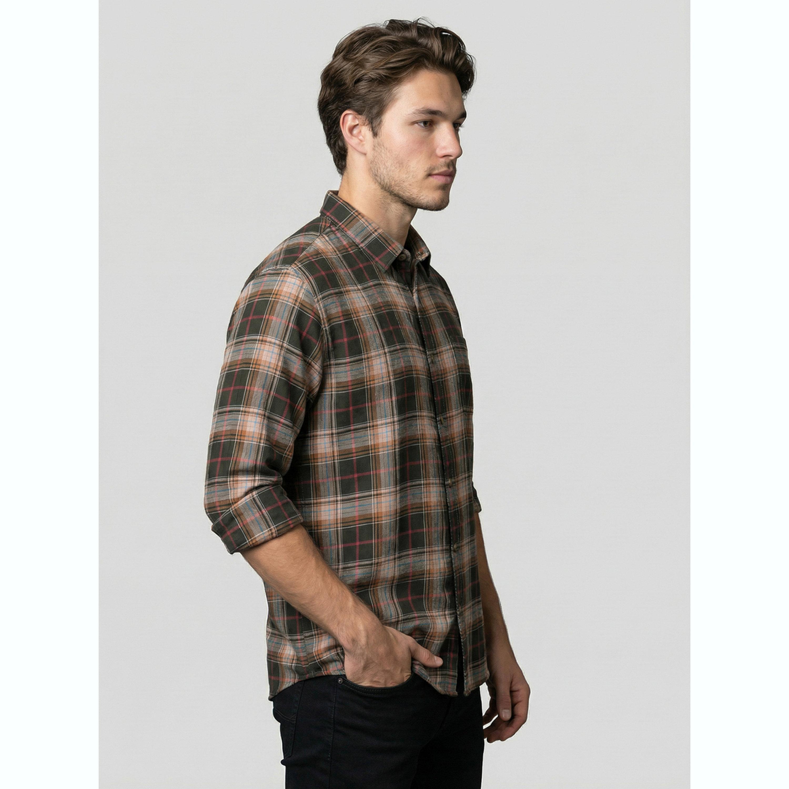 قميص فلانيل بقصة عادية ونمط مربعات رجالي-men-clothing-shirts-image-4