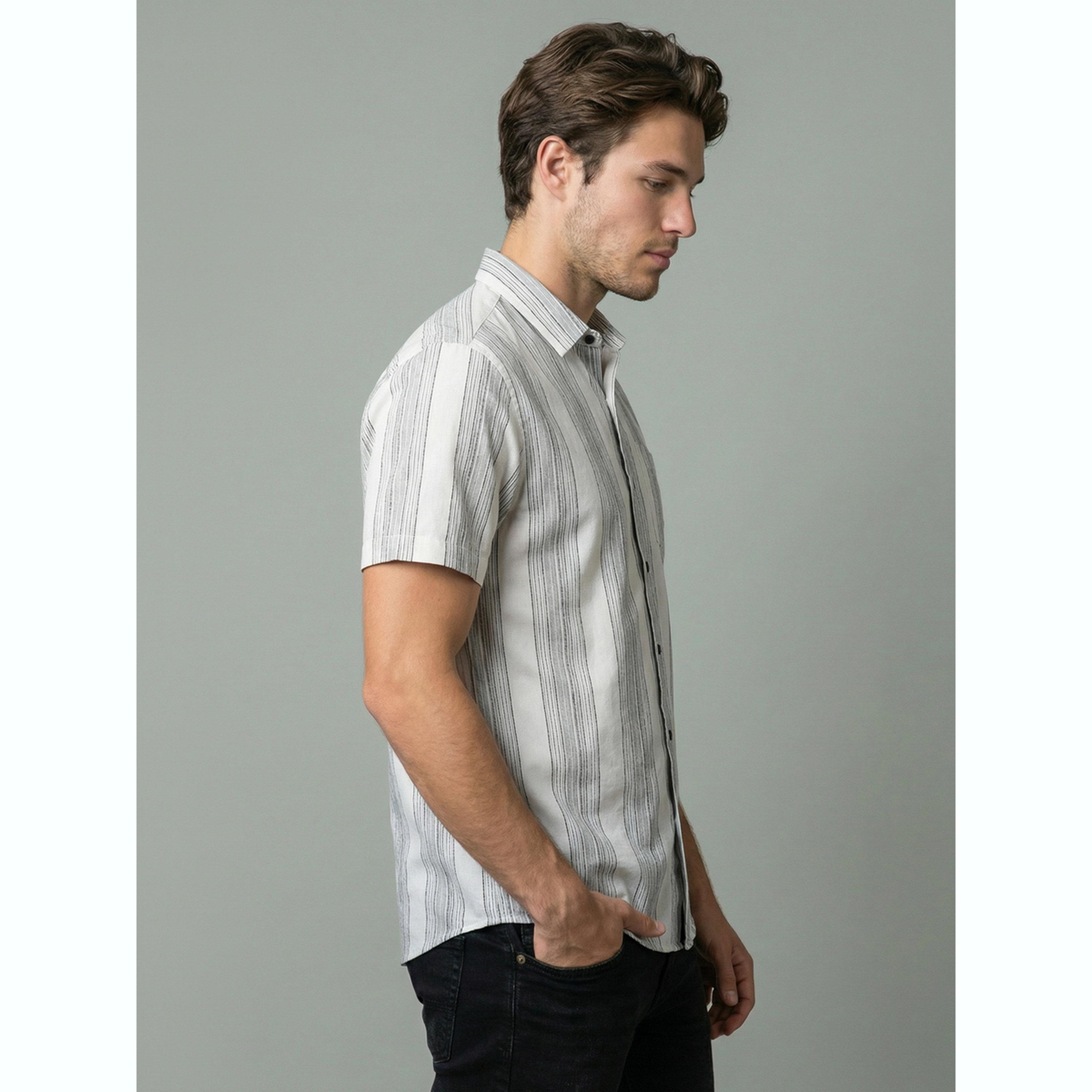 قميص بأكمام قصيرة ومخطط رجالي لون أبيض-men-clothing-shirts-image-5