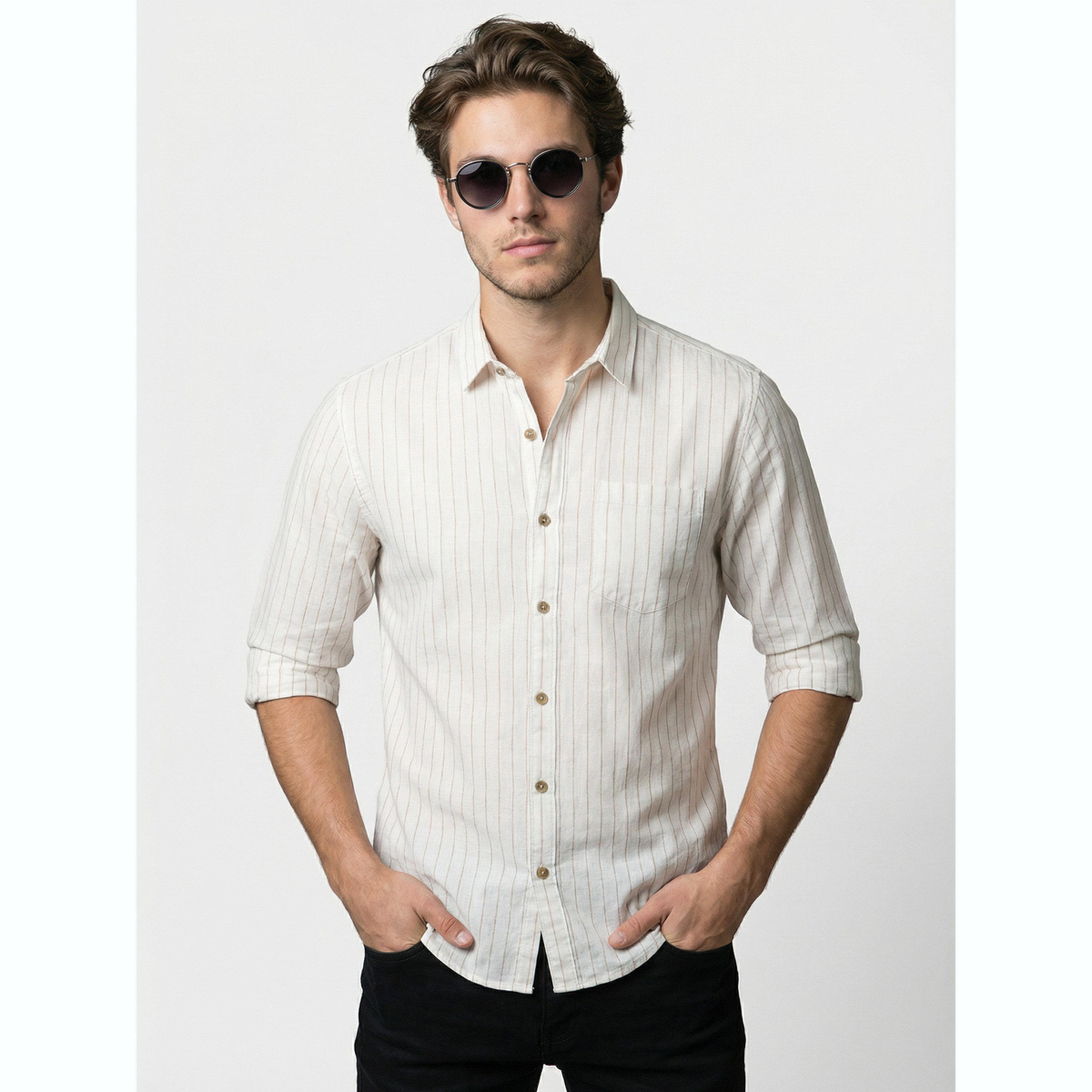 Take Two Men White Striped Spread Collar Shirt-men-clothing-shirts-image-1