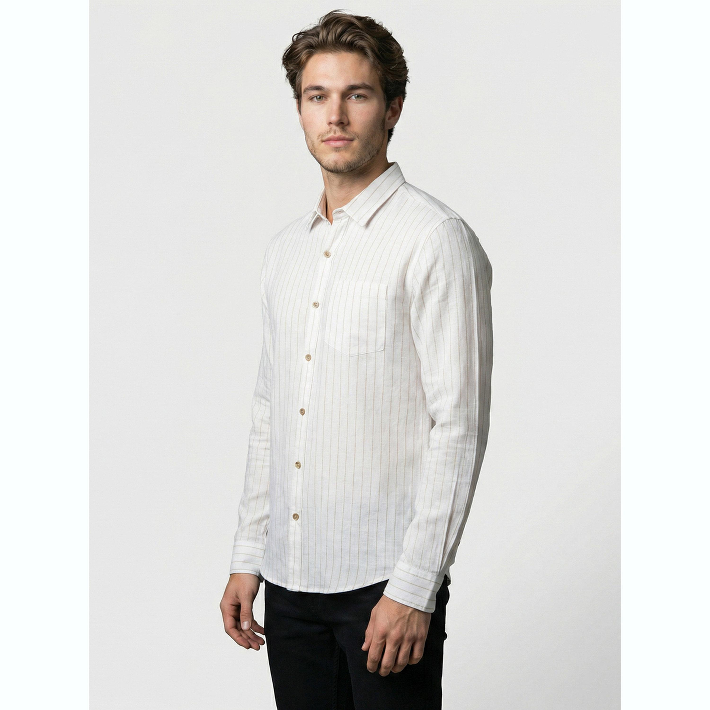 Take Two Men White Striped Spread Collar Shirt-men-clothing-shirts-image-3