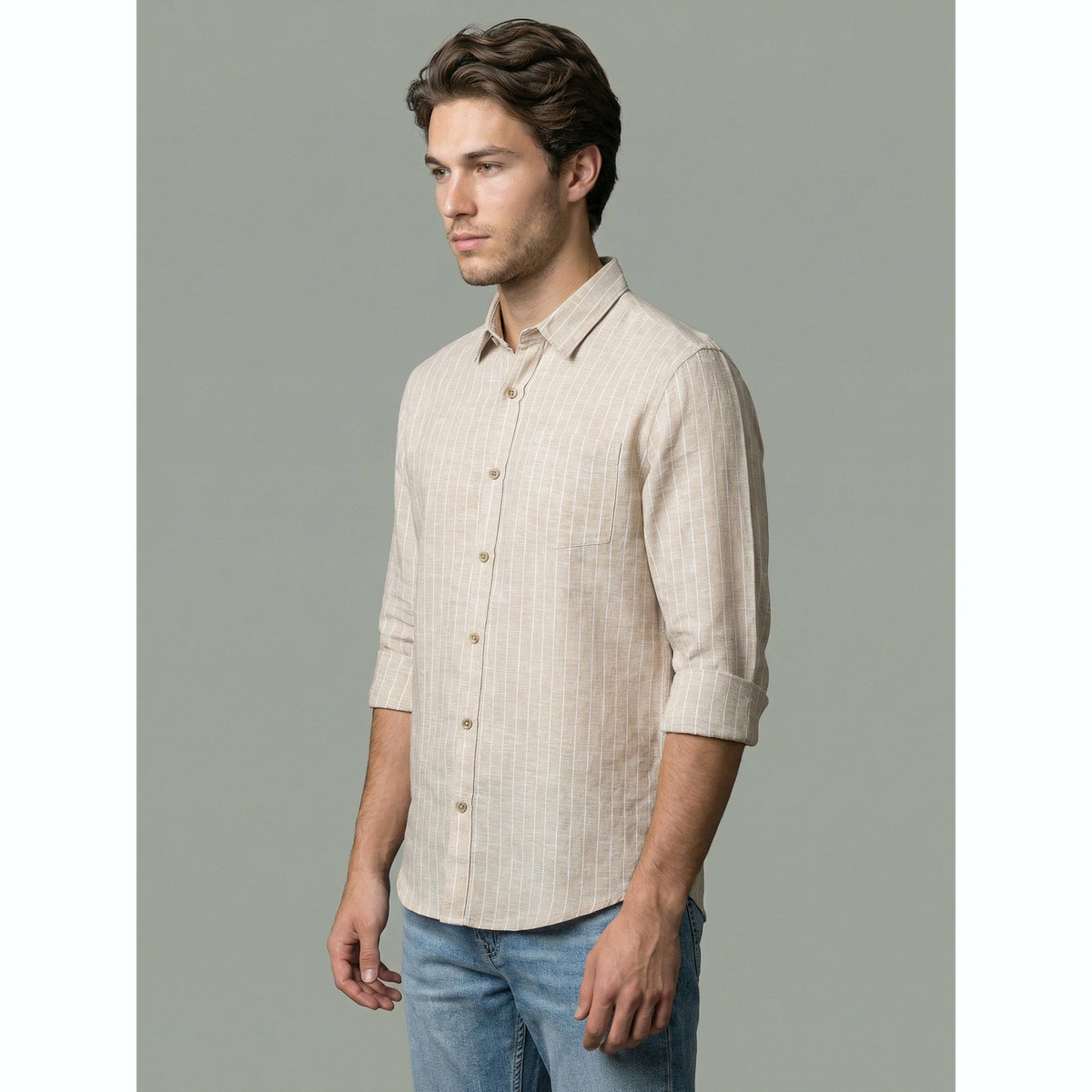 Take Two Men Beige Striped Linen Shirt-men-clothing-shirts-image-3